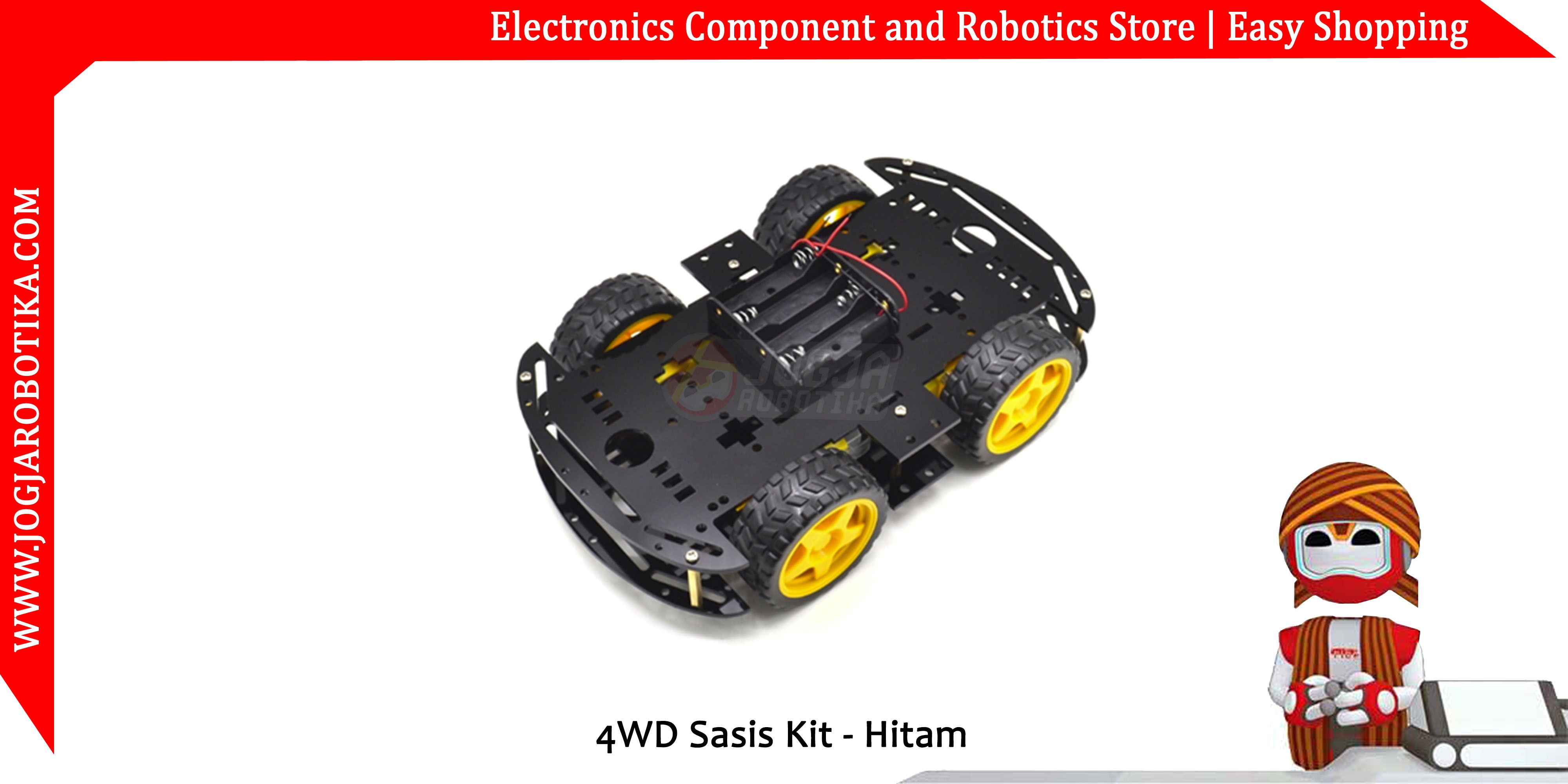 Robot Smart Car 4WD Chassis Sasis DIY Kit Rangka Mobil Arduino Hitam