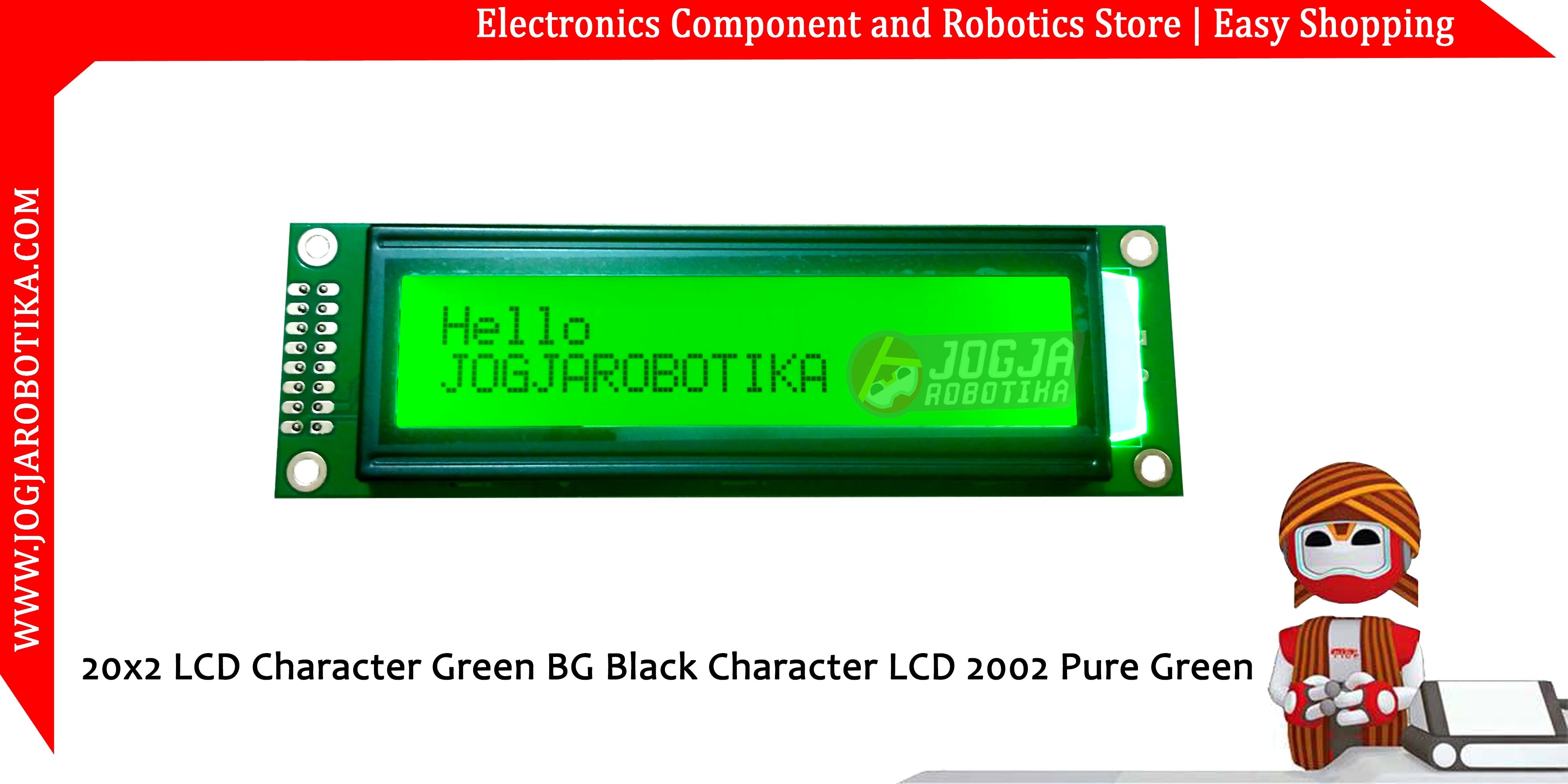 20x2 LCD Character Green BG Black Character LCD 2002 Pure Green