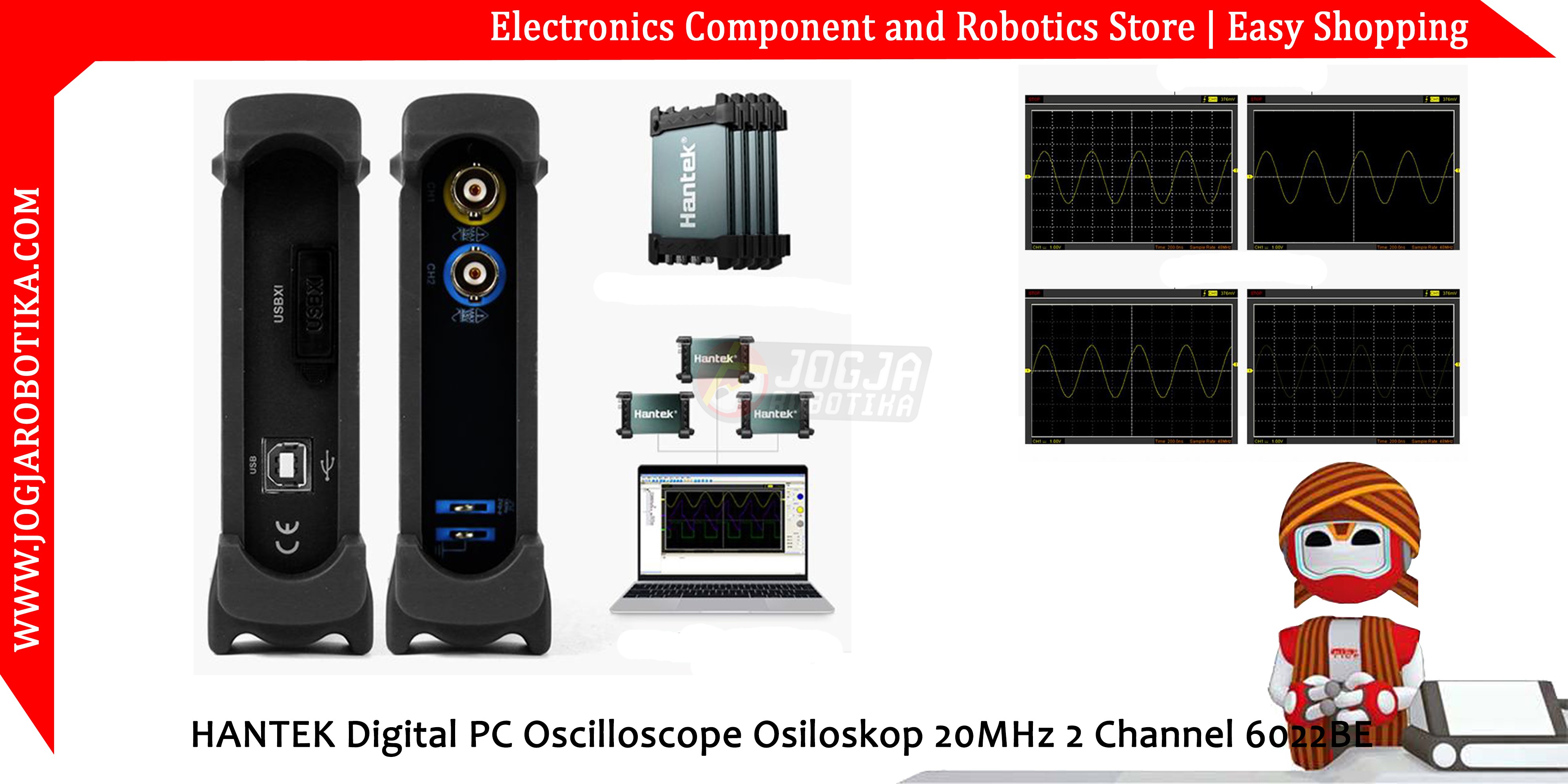 HANTEK Digital PC Oscilloscope Osiloskop 20MHz 2 Channel 6022BE