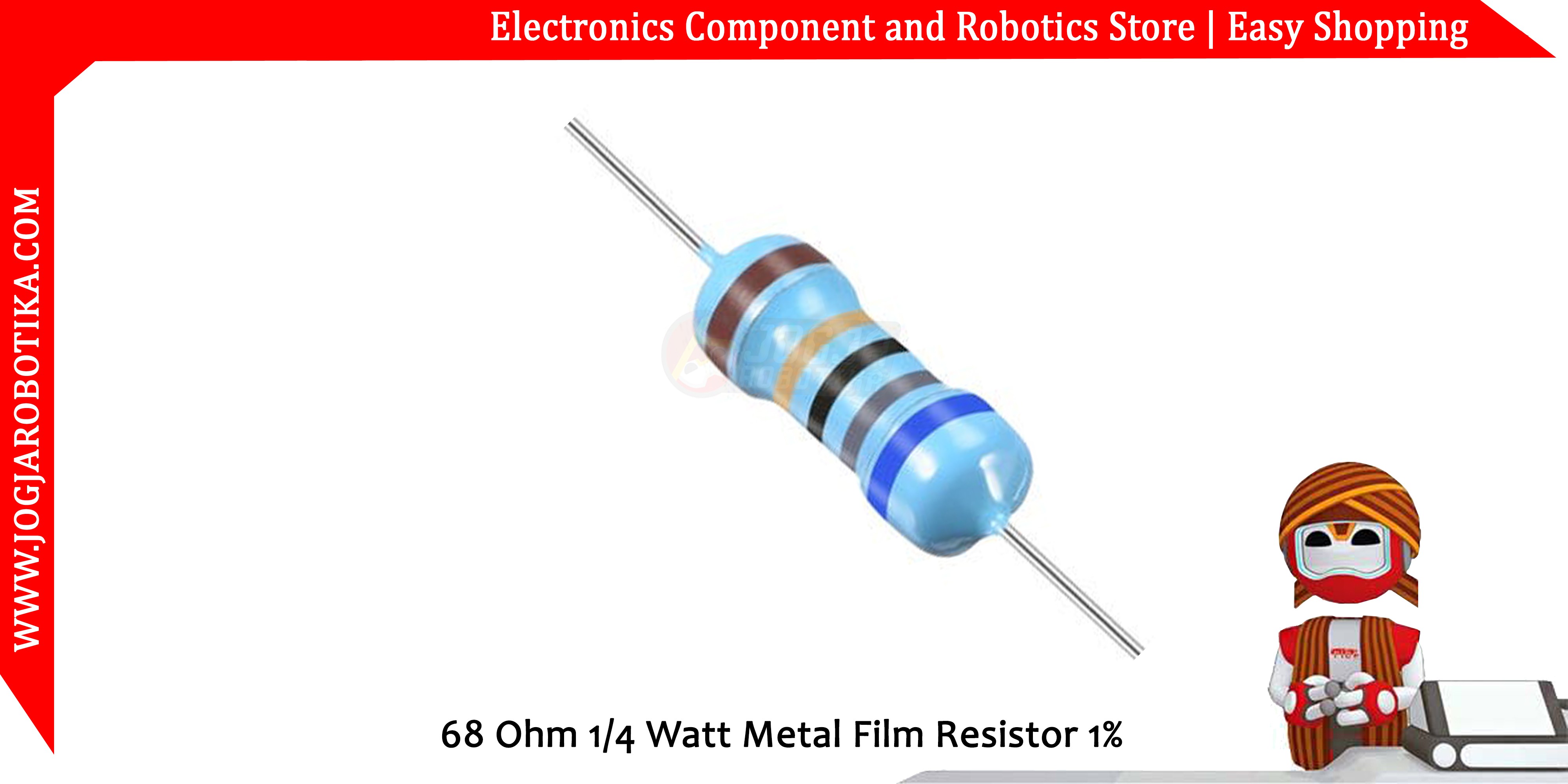 68 Ohm 1/4 Watt  Metal Film Resistor 1%