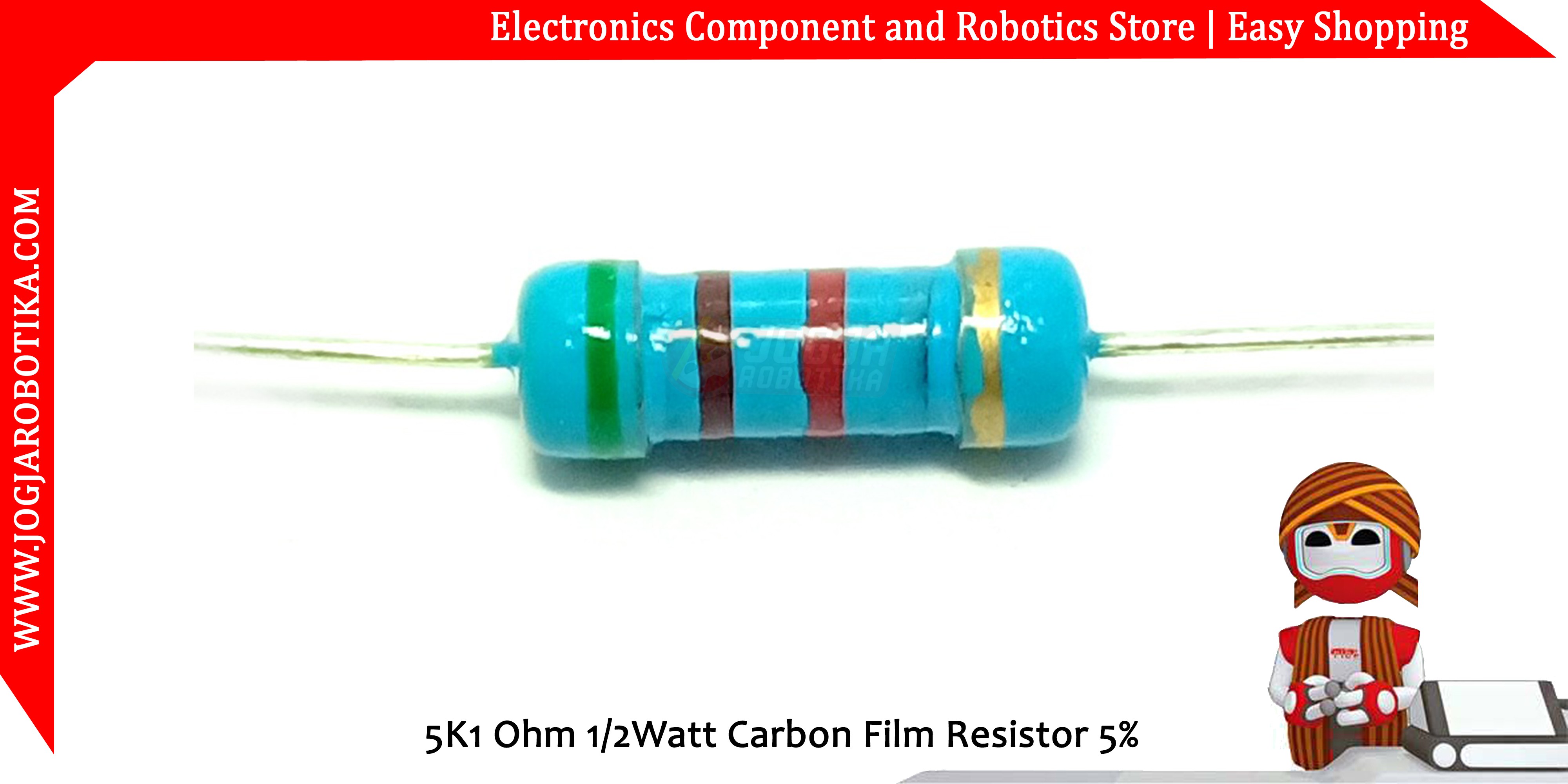 5K1 Ohm 1/2Watt Carbon Film Resistor