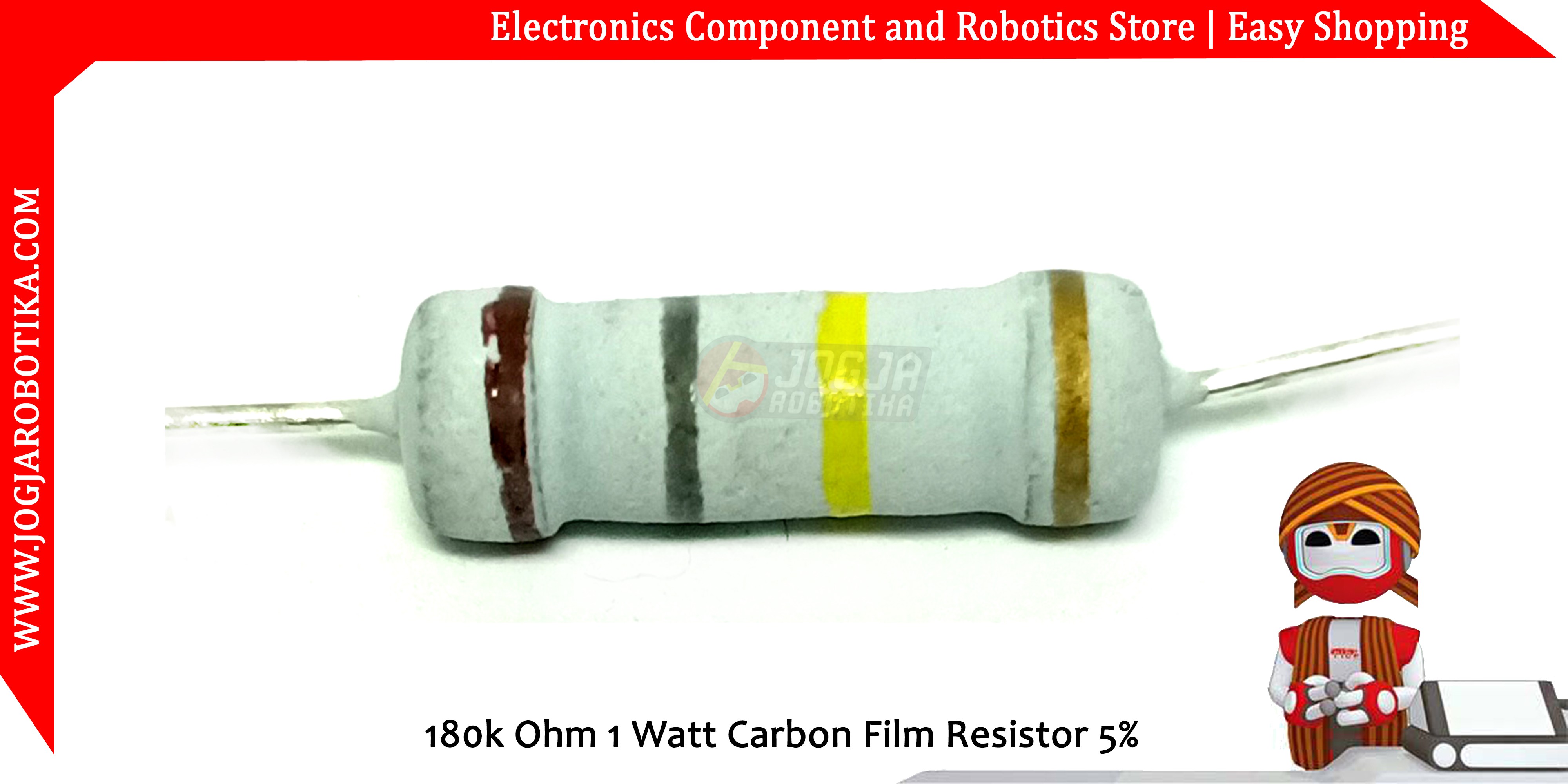 180K Ohm 1 Watt Carbon Film Resistor