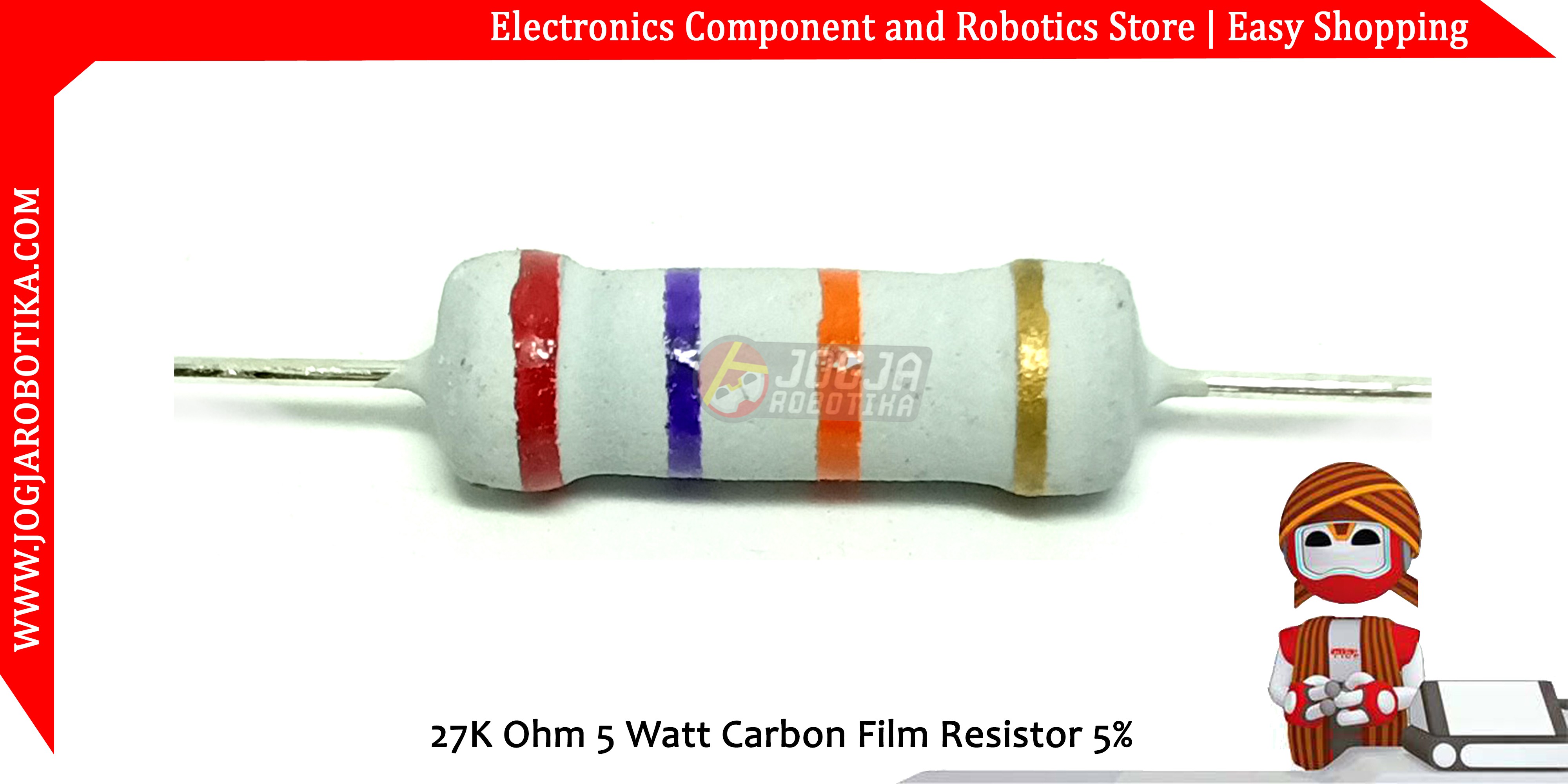 27K Ohm 5 Watt Carbon Film Resistor