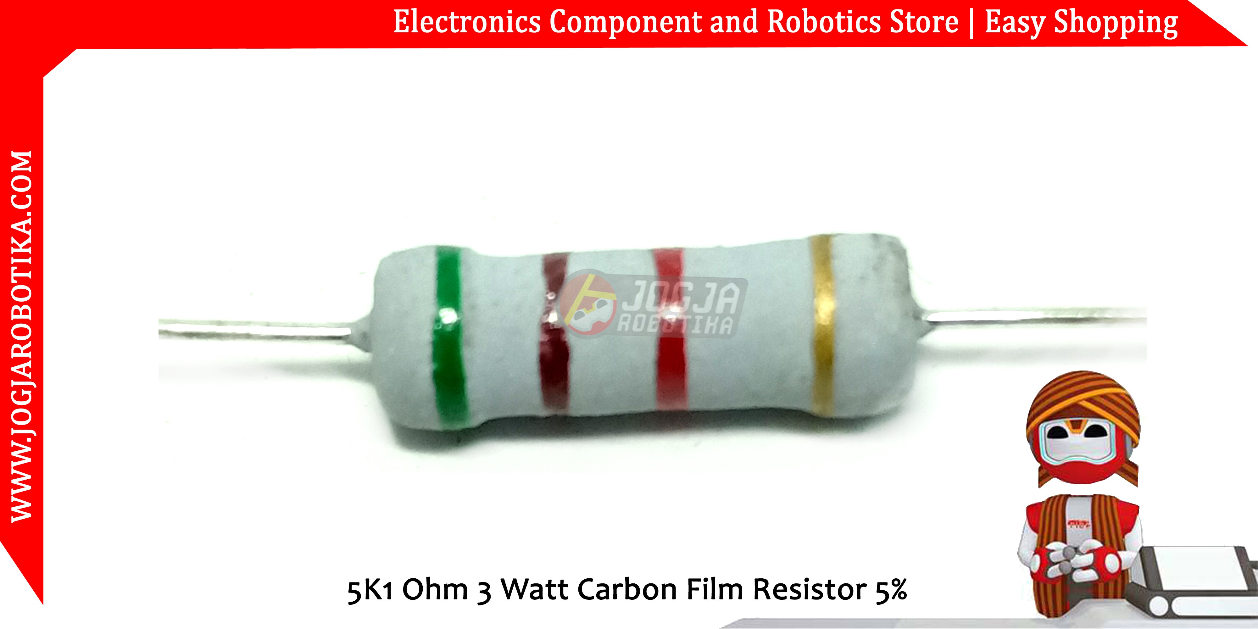 5K1 Ohm 3 Watt Carbon Film Resistor