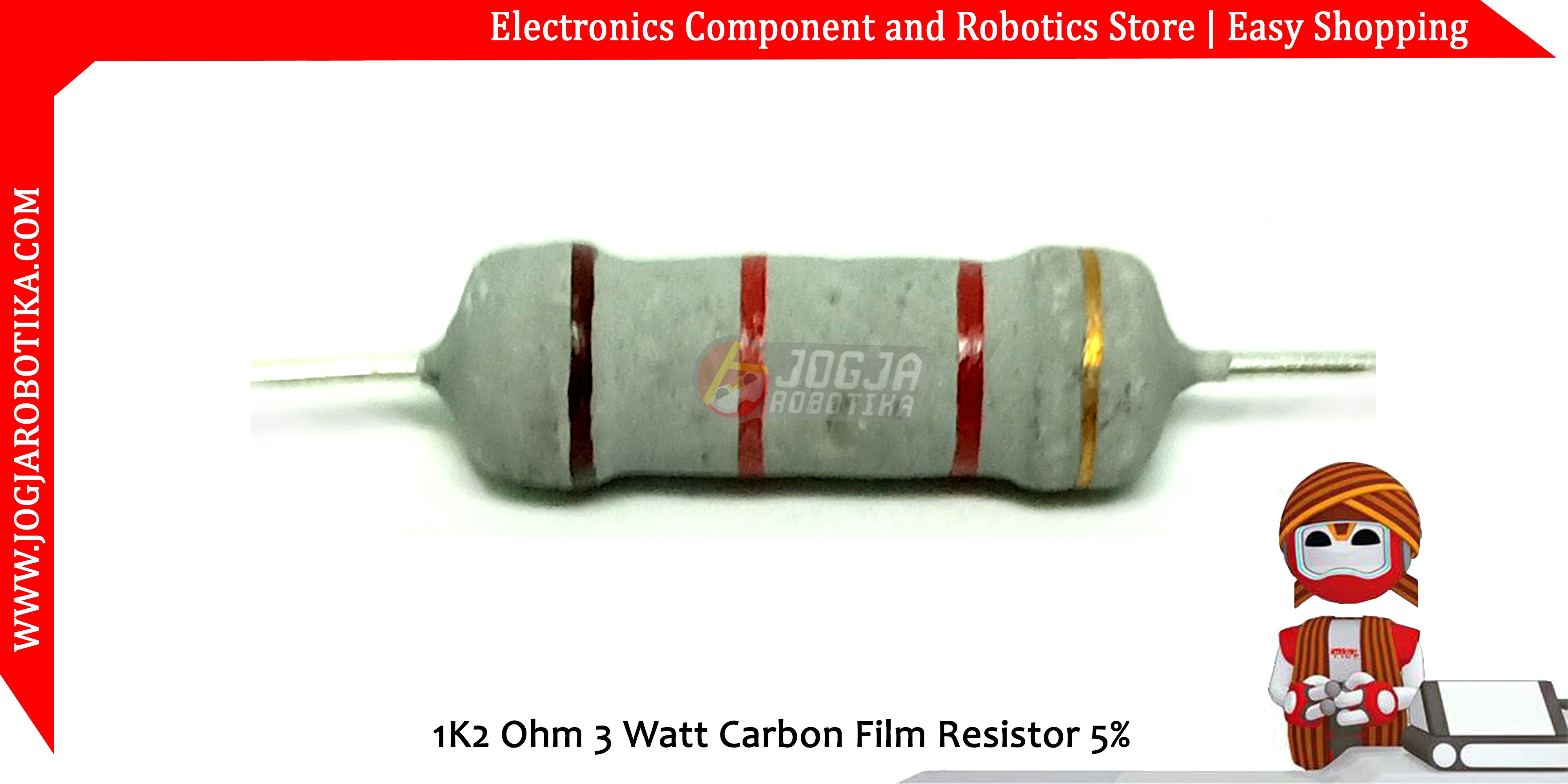 1K2 Ohm 3 Watt Carbon Film Resistor