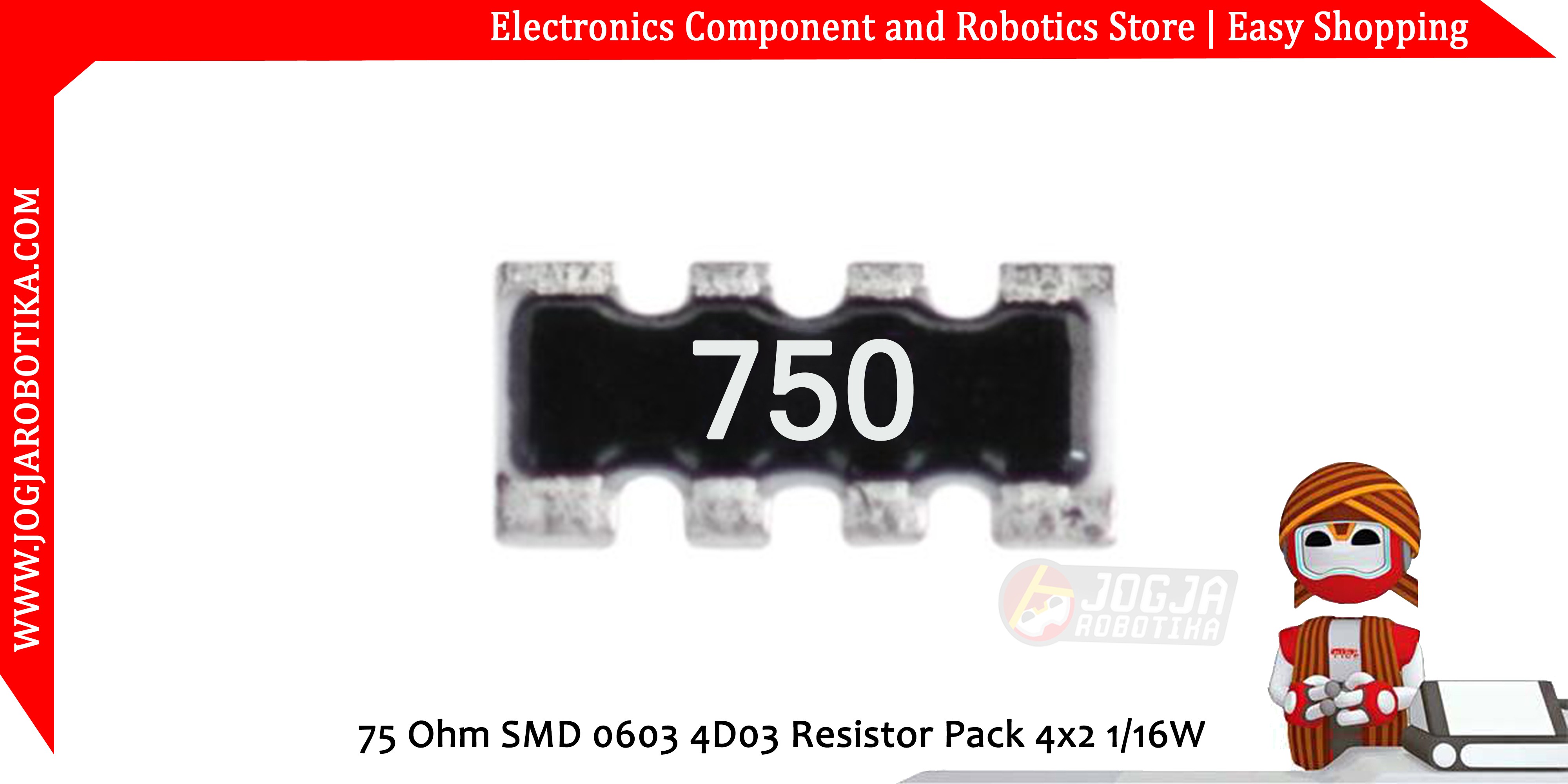 75 Ohm SMD 0603 4D03 Resistor Pack 4x2 1/16W