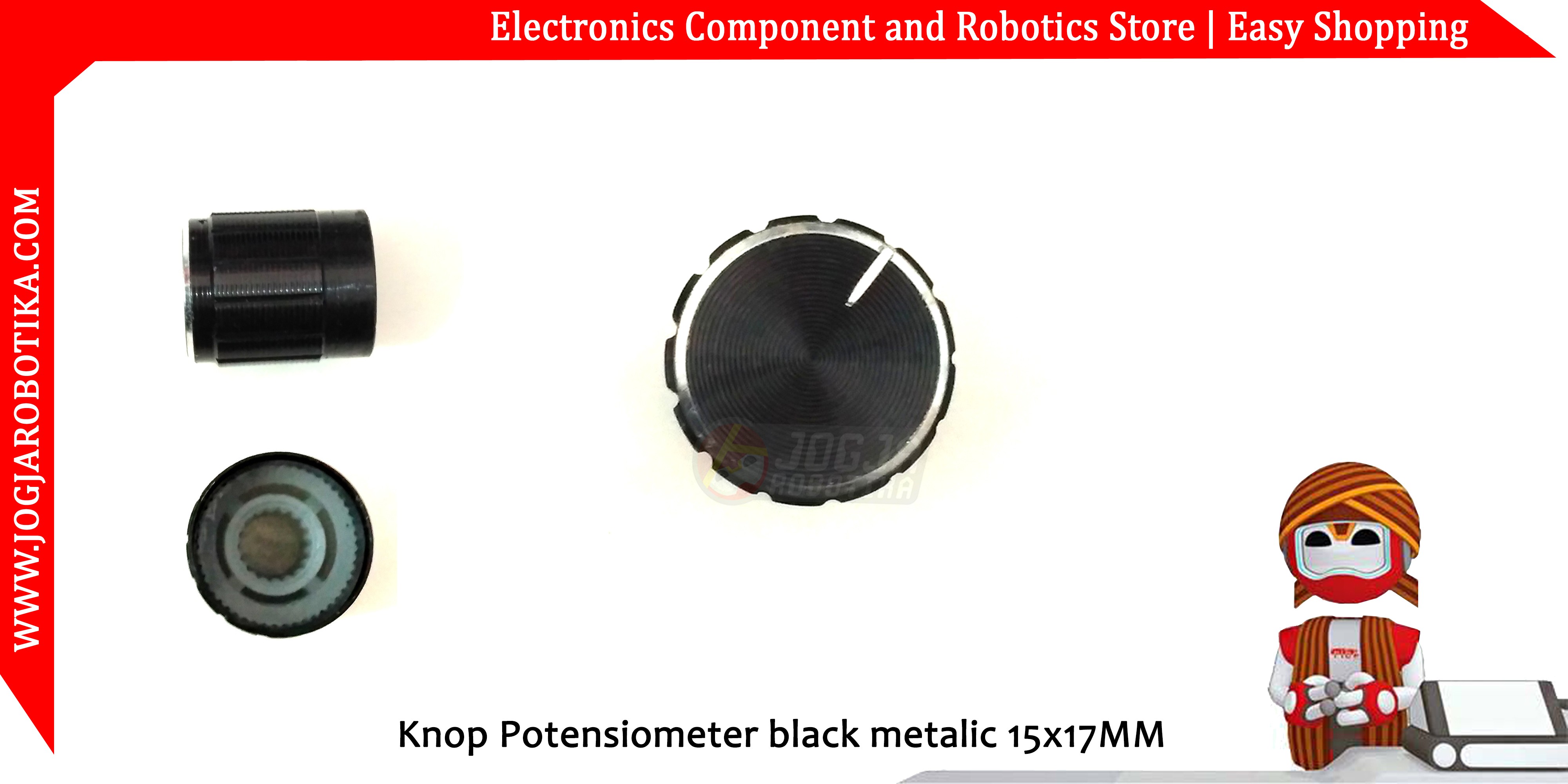 Knop Potensiometer black metalic 15x17MM