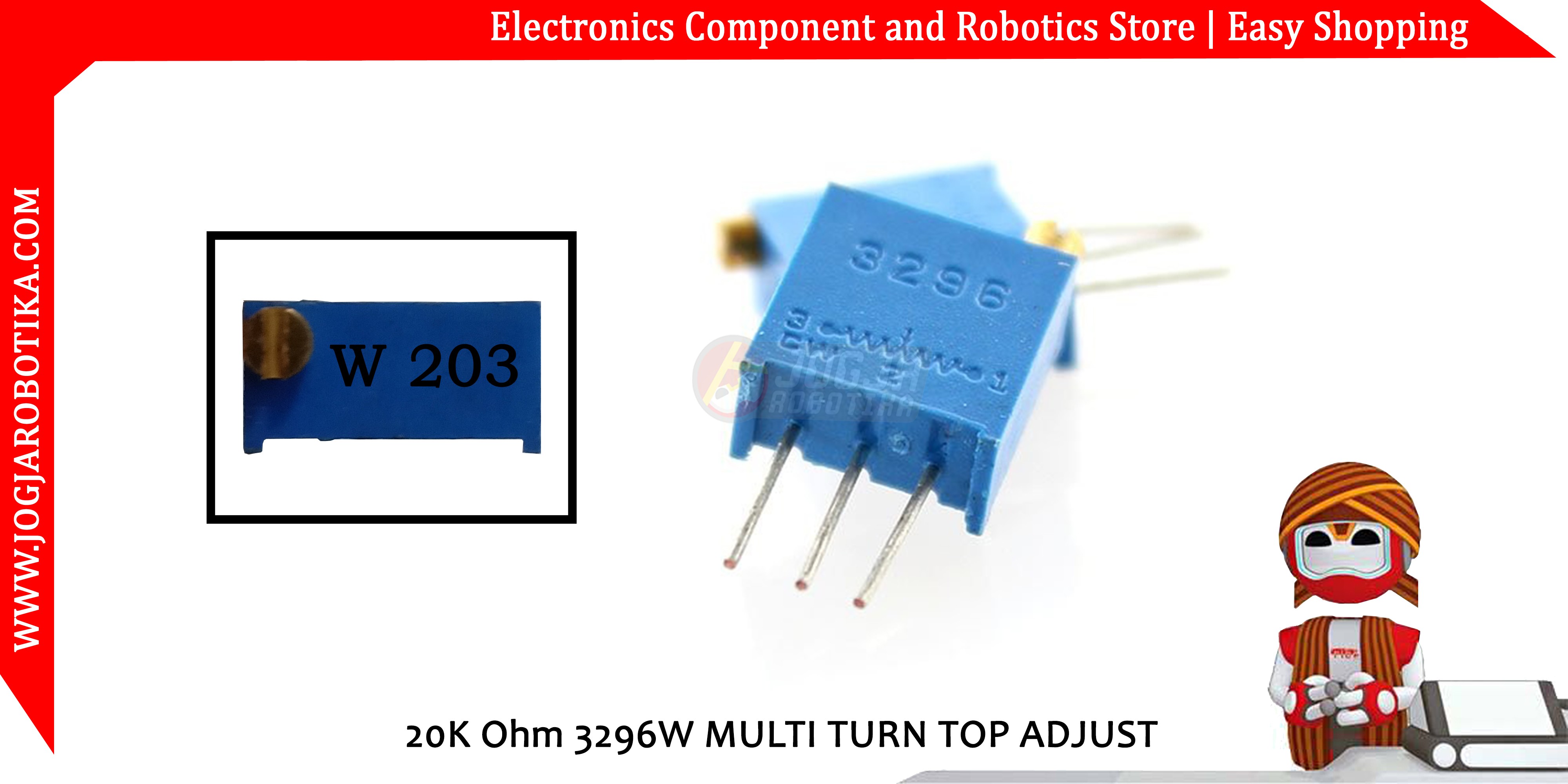 20K Ohm 3296W MULTI TURN TOP ADJUST