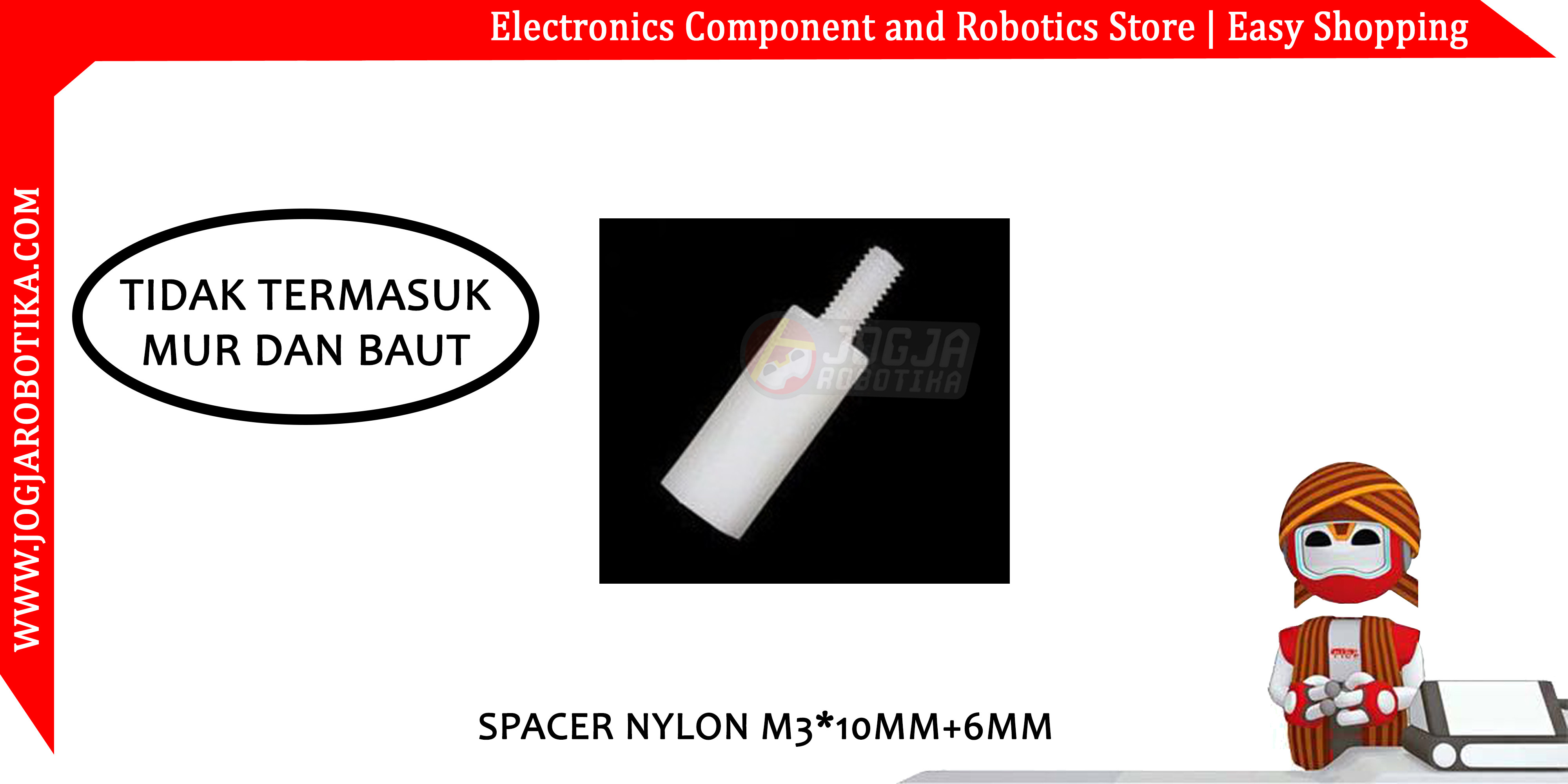 Spacer Nylon M3*10mm+6mm - Putih