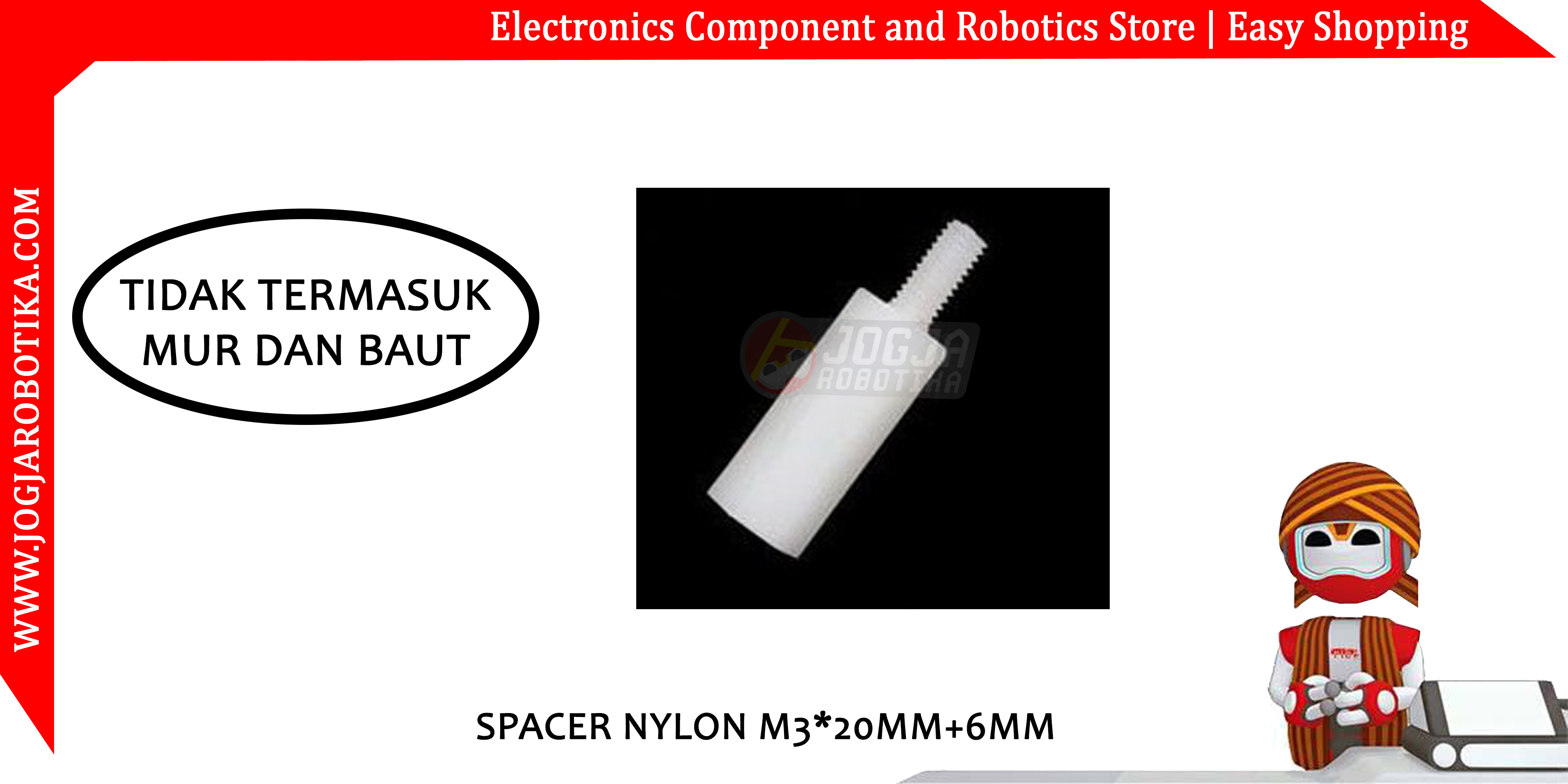 Spacer Nylon M3*20mm+6mm - Putih