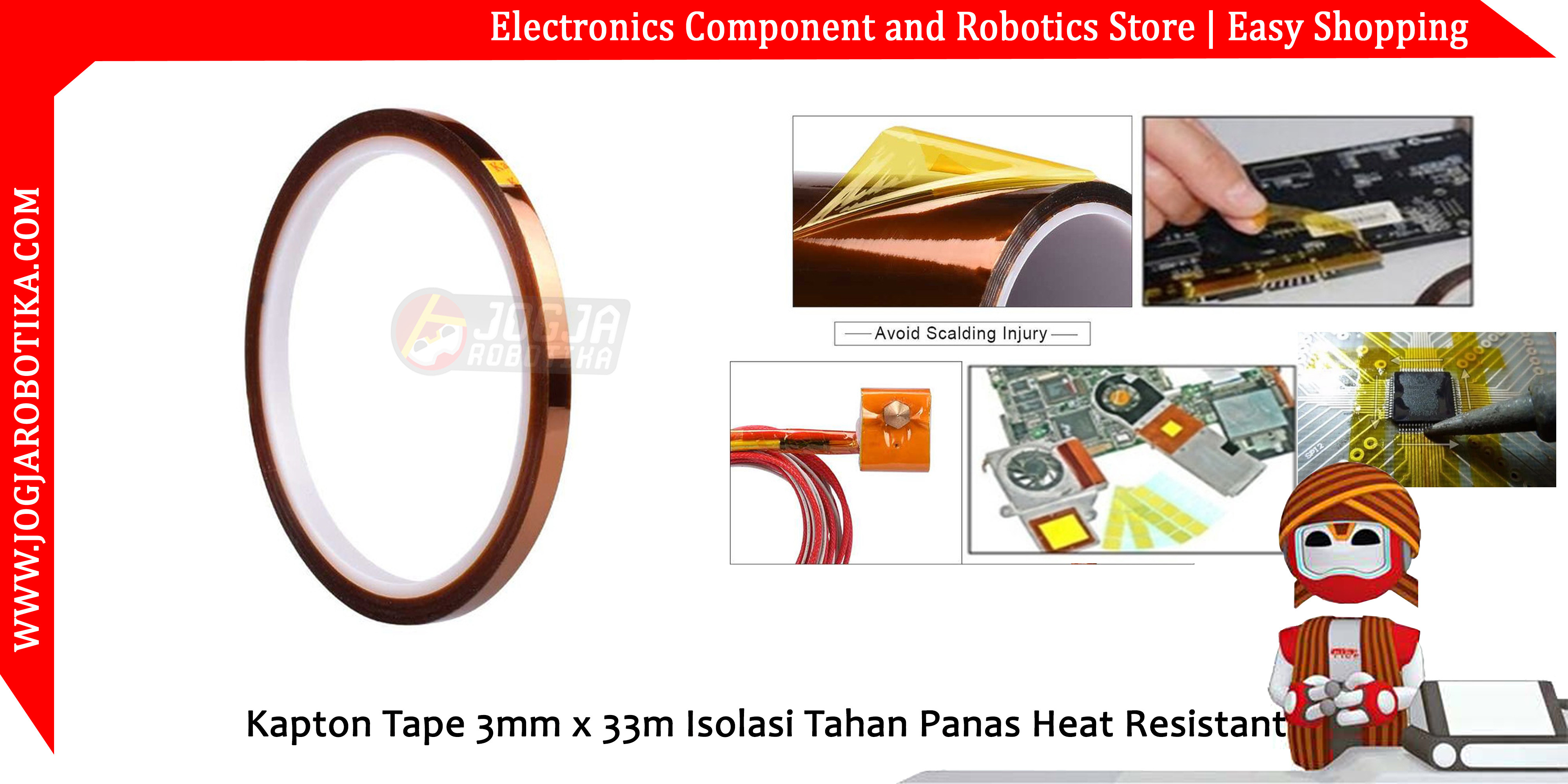 Kapton Tape 3mm Isolasi Tahan Panas Heat Resistant
