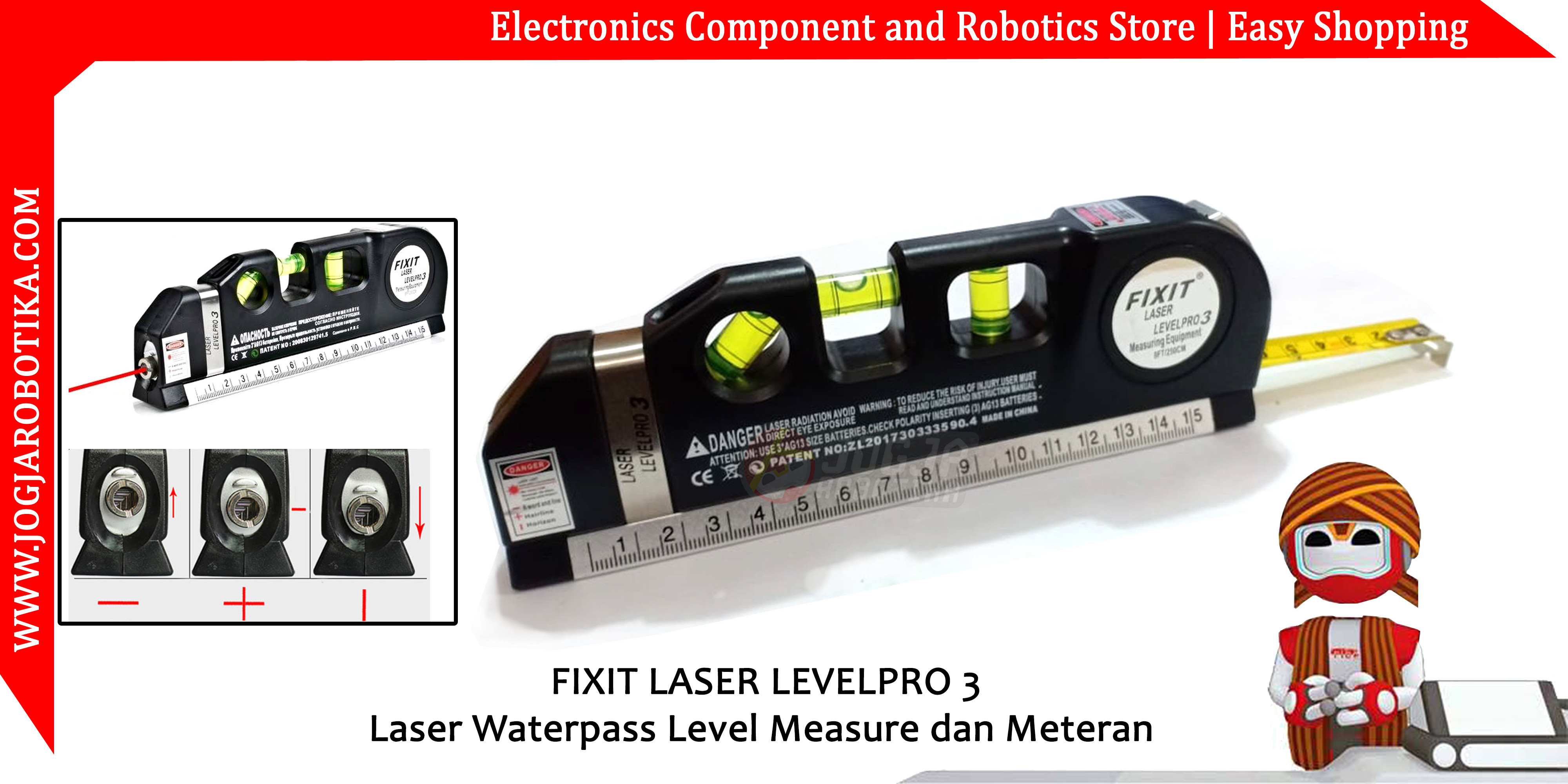 FIXIT LASER LEVELPRO 3 Laser Waterpass Level Measure dan Meteran