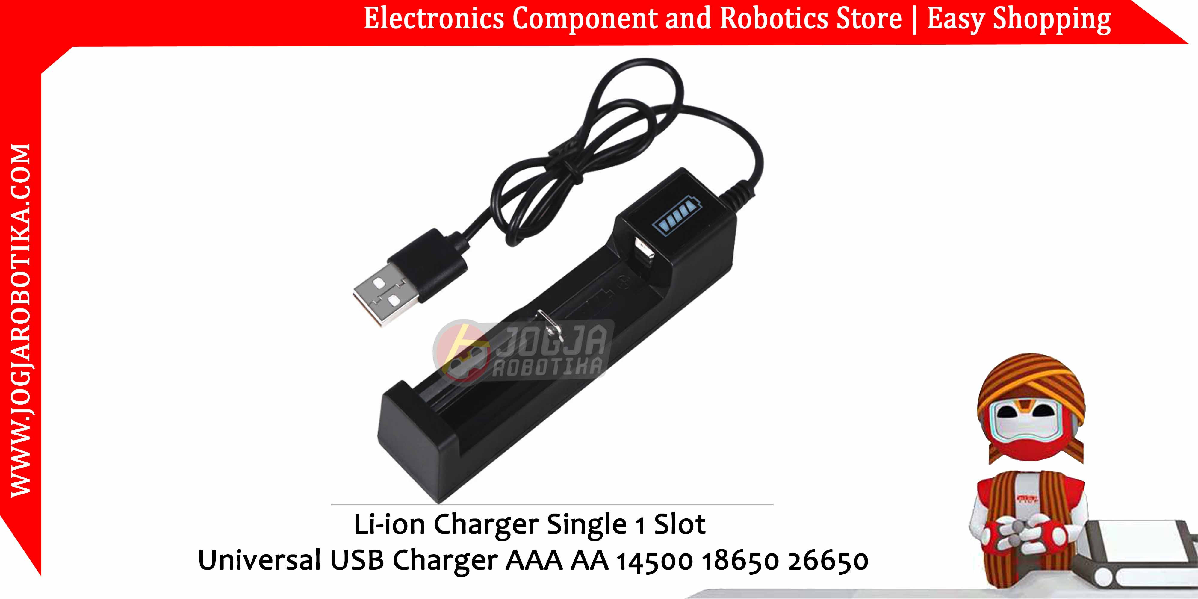 Li-ion Charger Single 1 Slot Universal USB Charger AAA AA 14500 18650 26650