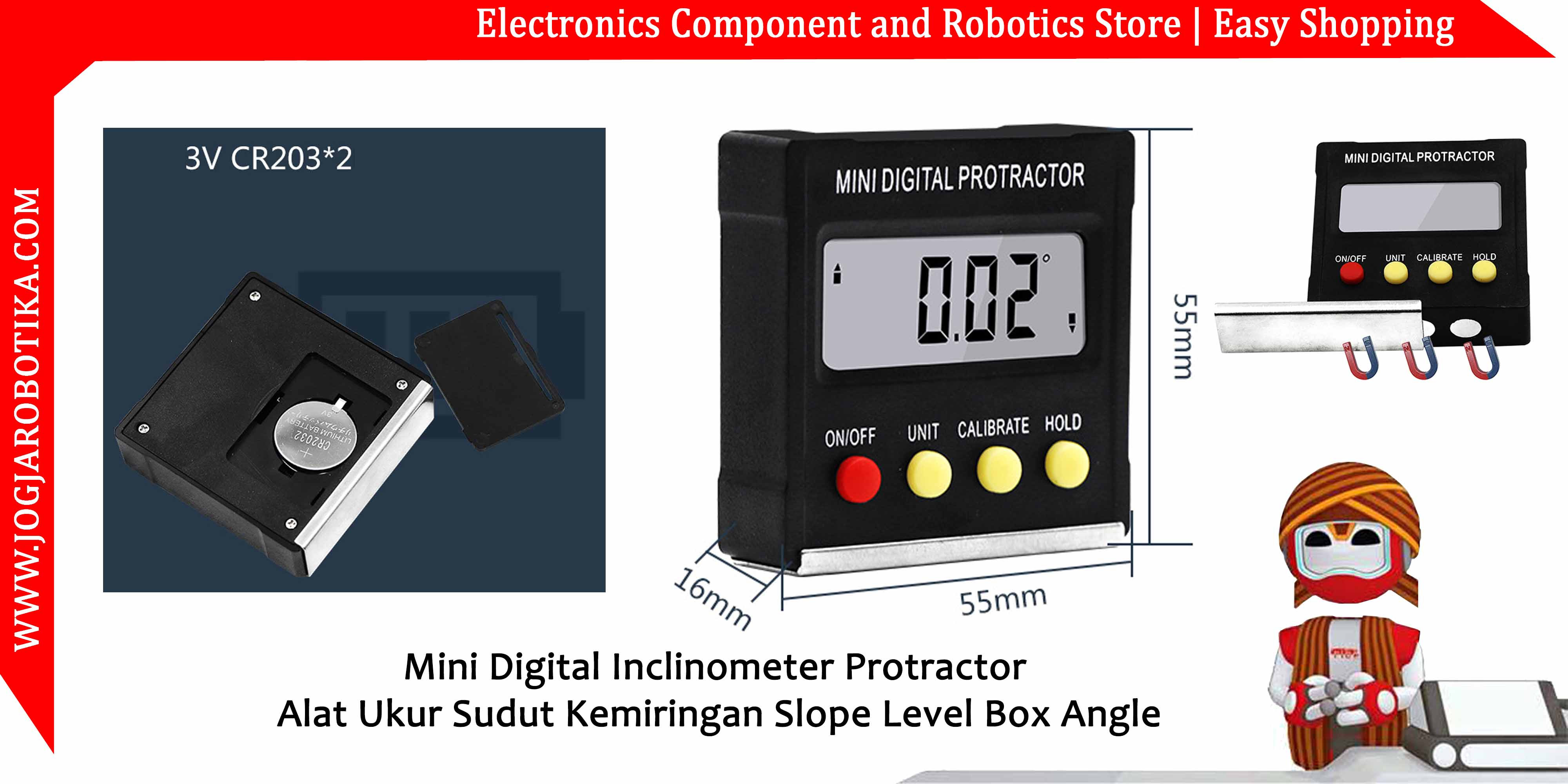 Mini Digital Inclinometer Protractor Alat Ukur Sudut Kemiringan Slope Level Box Angle
