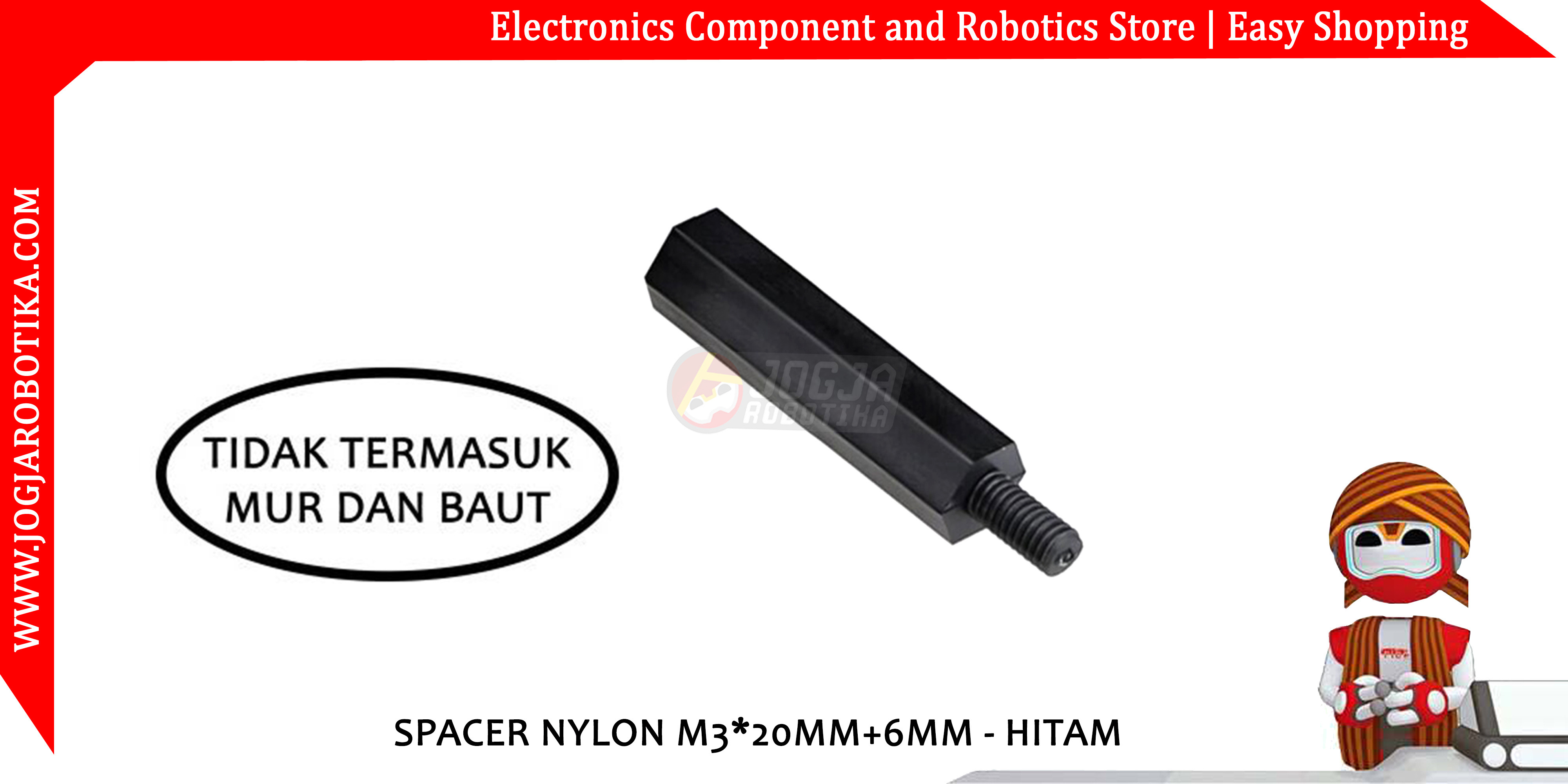 Spacer Nylon M3*20mm+6mm - Hitam