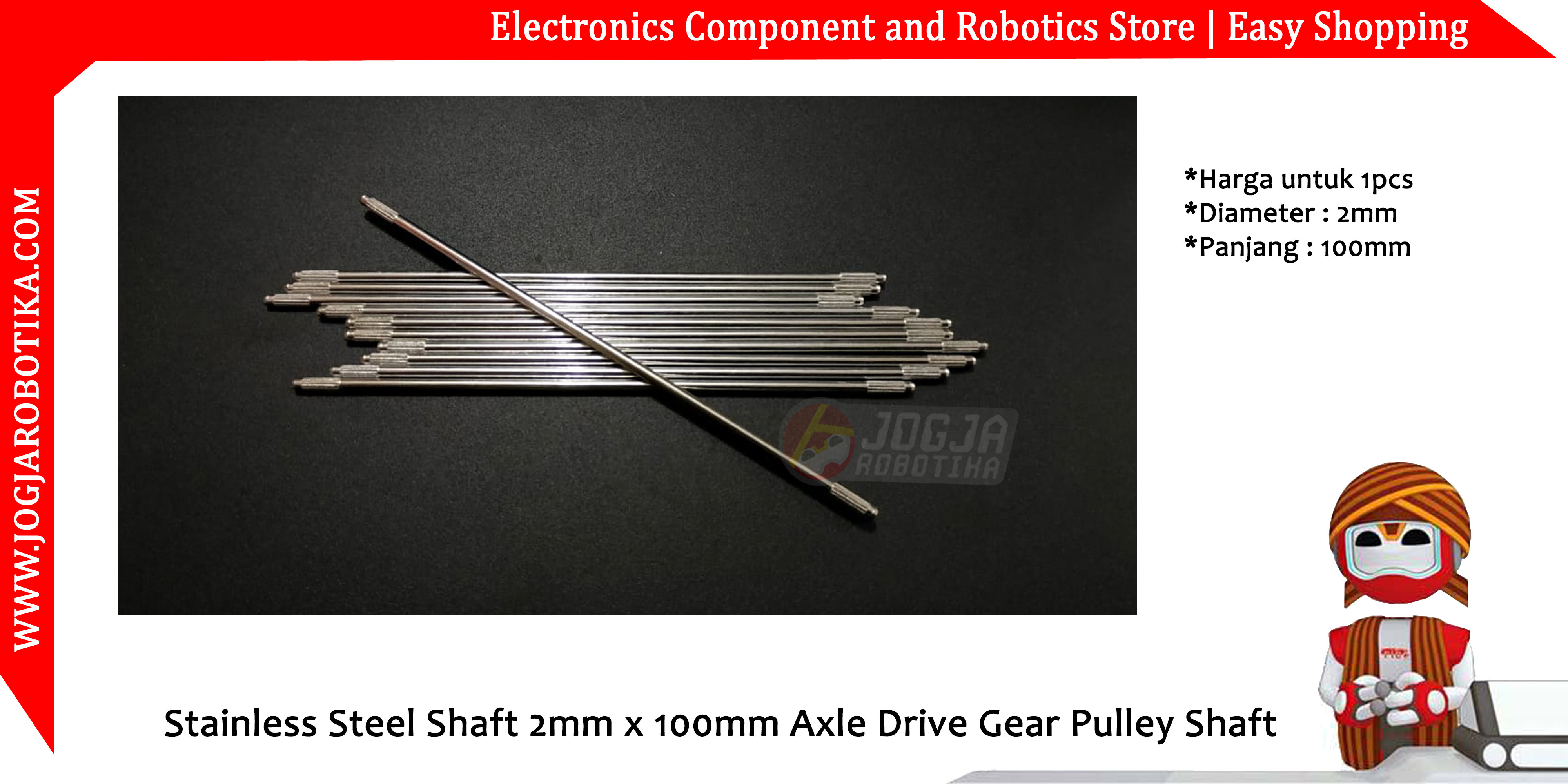 Stainless Steel Shaft 2mm x 100mm Axle Drive Gear Pulley Shaft