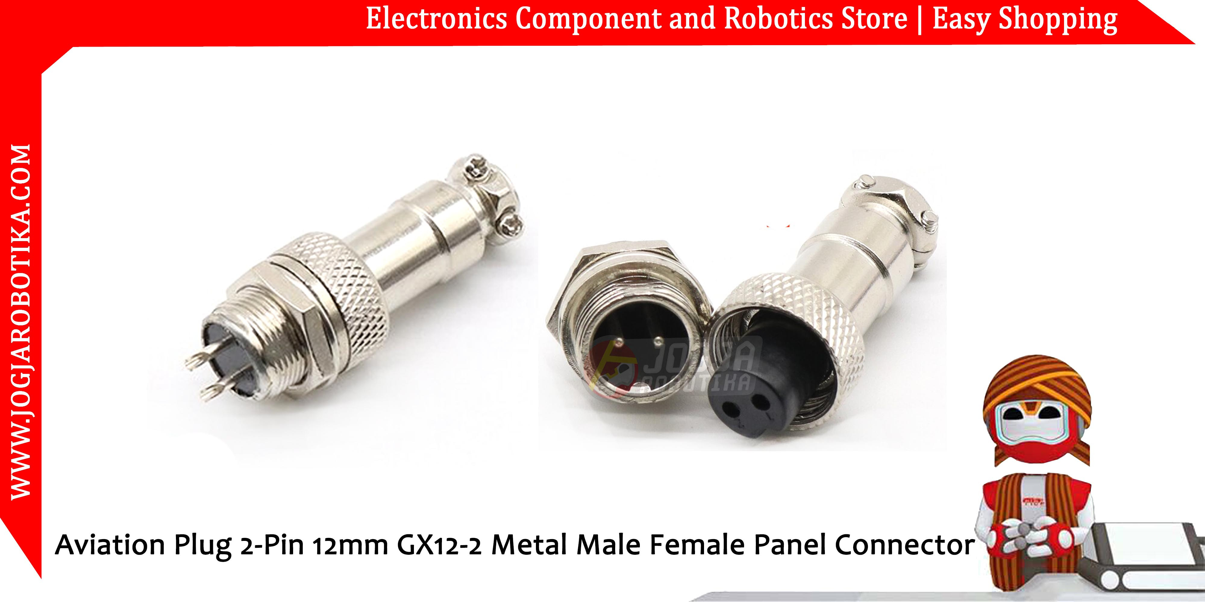 Aviation Plug 2-Pin 12mm GX12-2 Metal Male Female Panel Connector