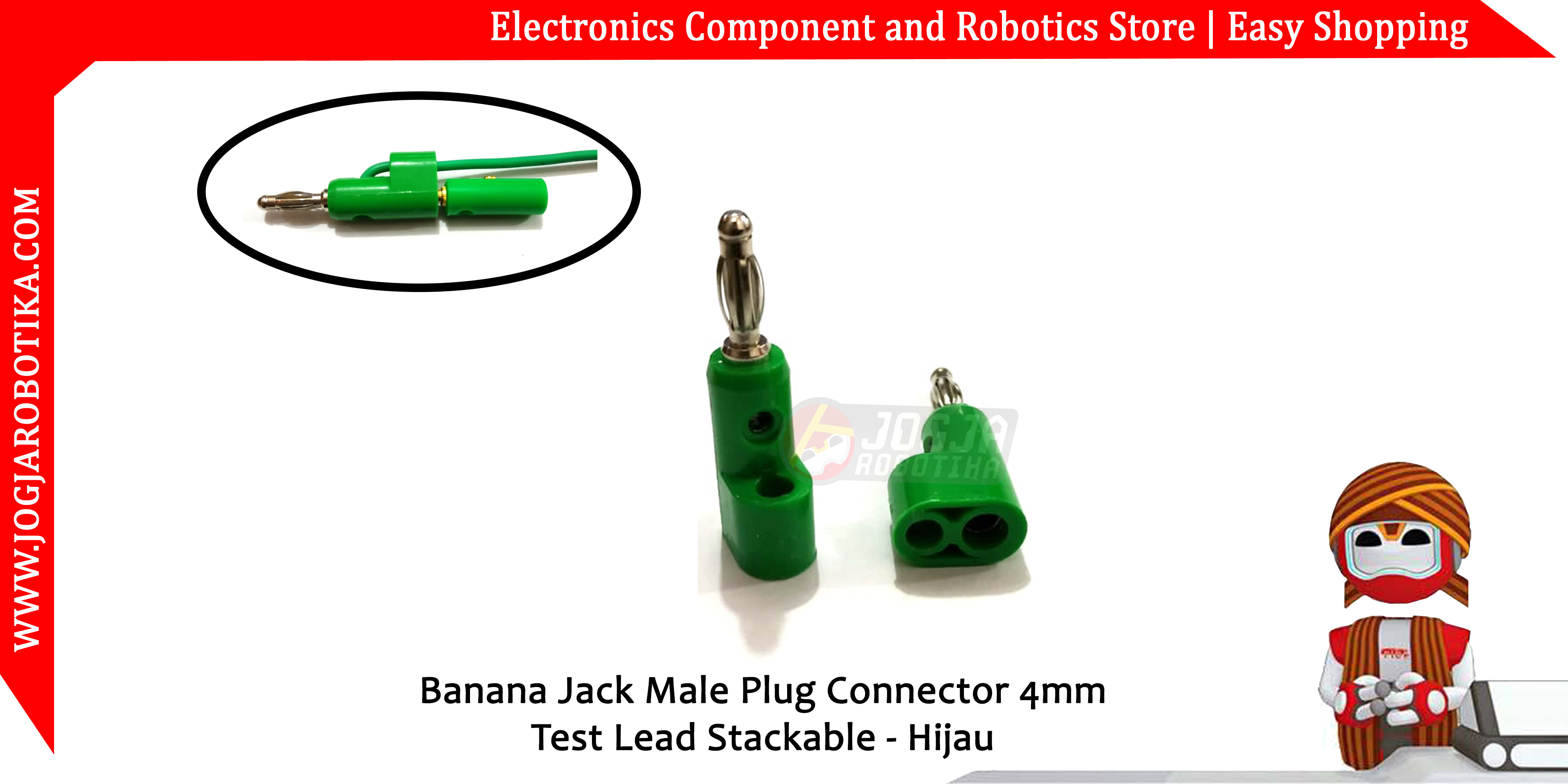 Banana Jack Male Plug Connector 4mm Test Lead Stackable - Hijau