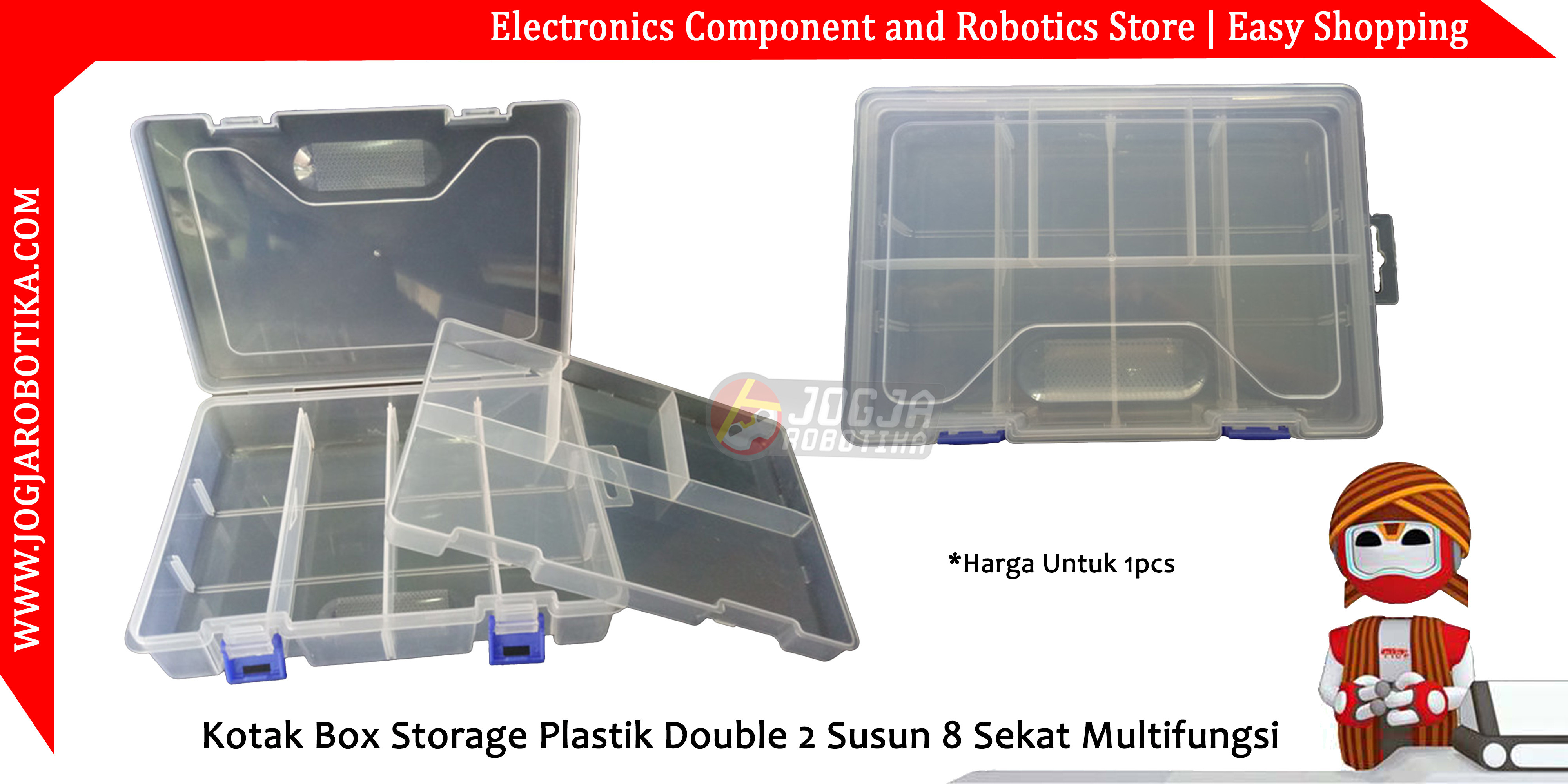 Kotak Box Storage Plastik Komponen Double 2 Susun 8 Sekat Multifungsi