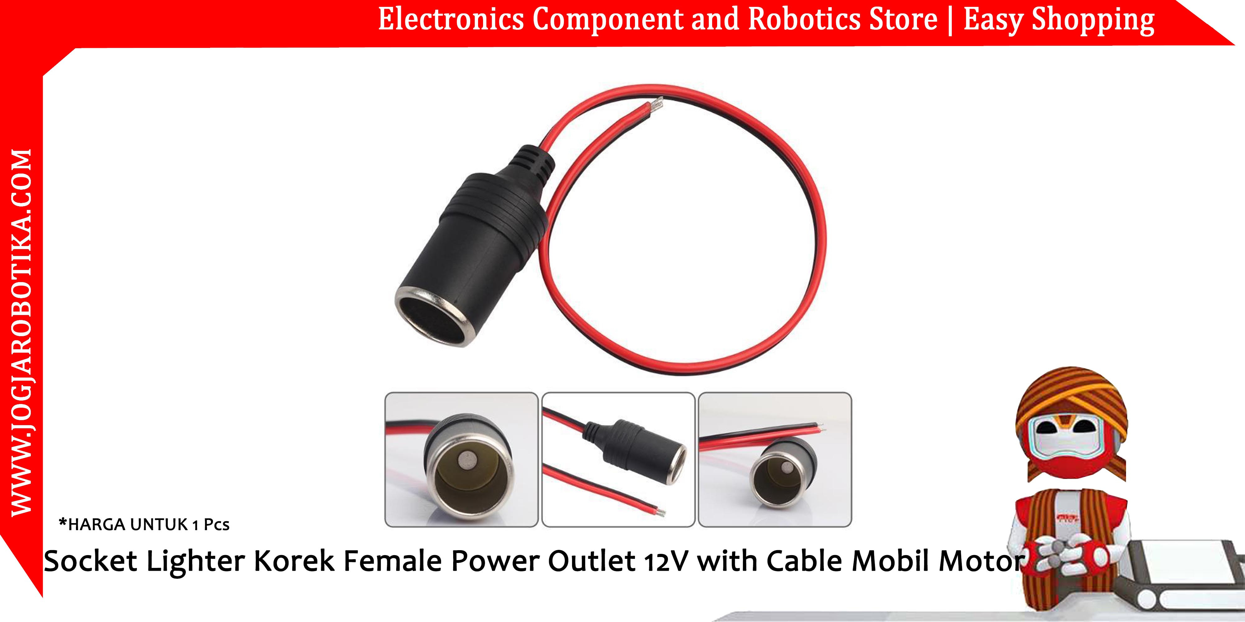 Socket Lighter Korek Female Power Outlet 12V with Cable Mobil Motor