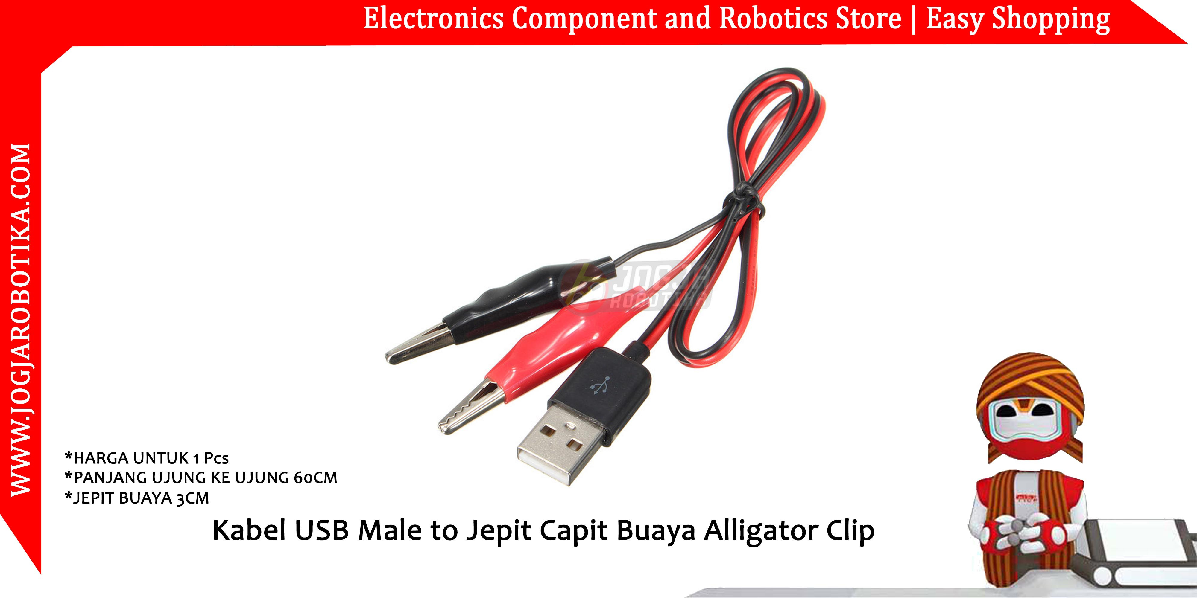 Kabel USB Male to Jepit Capit Buaya Alligator Clip