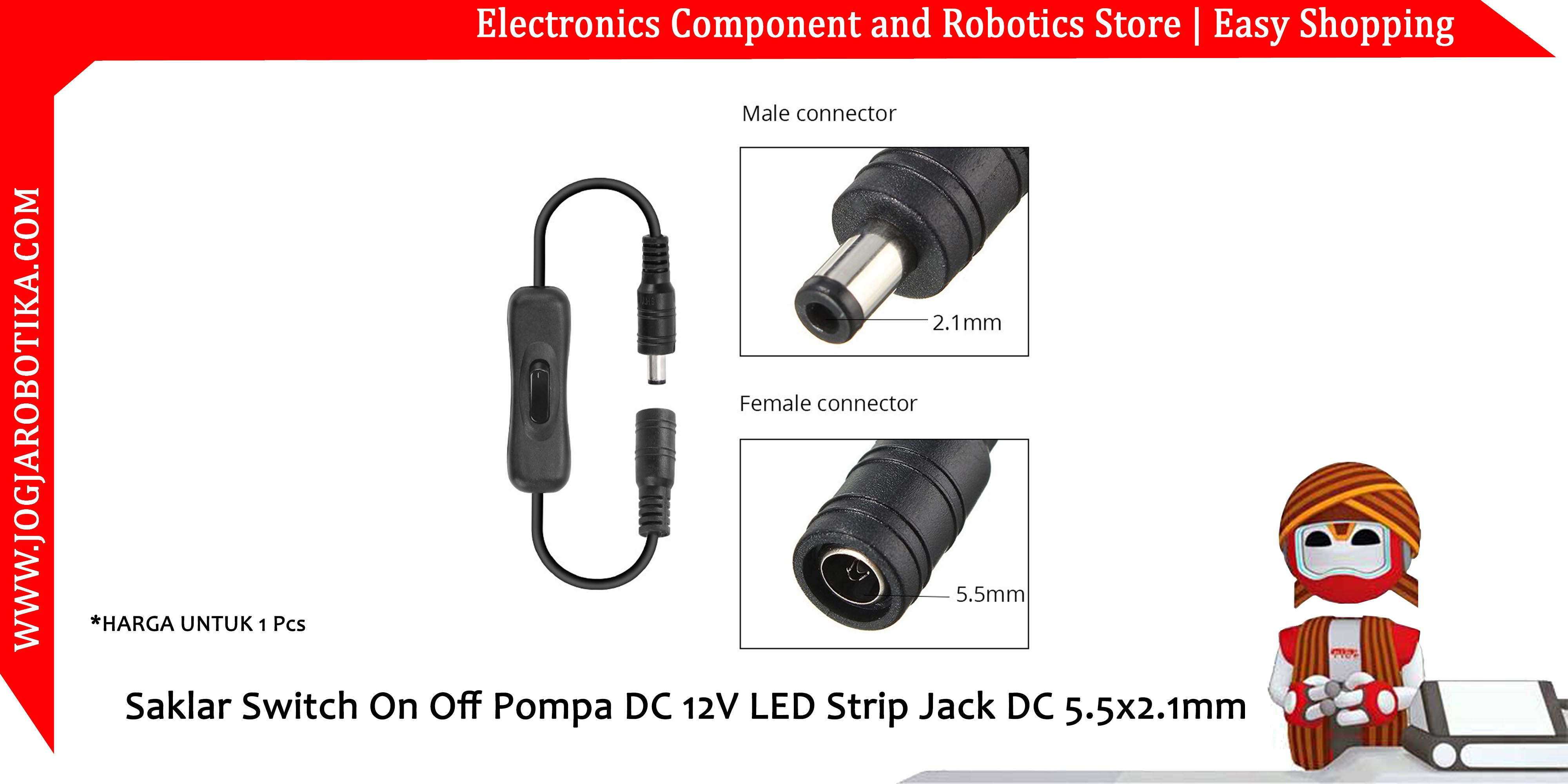 Saklar Switch On Off Pompa DC 12V LED Strip Jack DC 5.5x2.1mm - Hitam