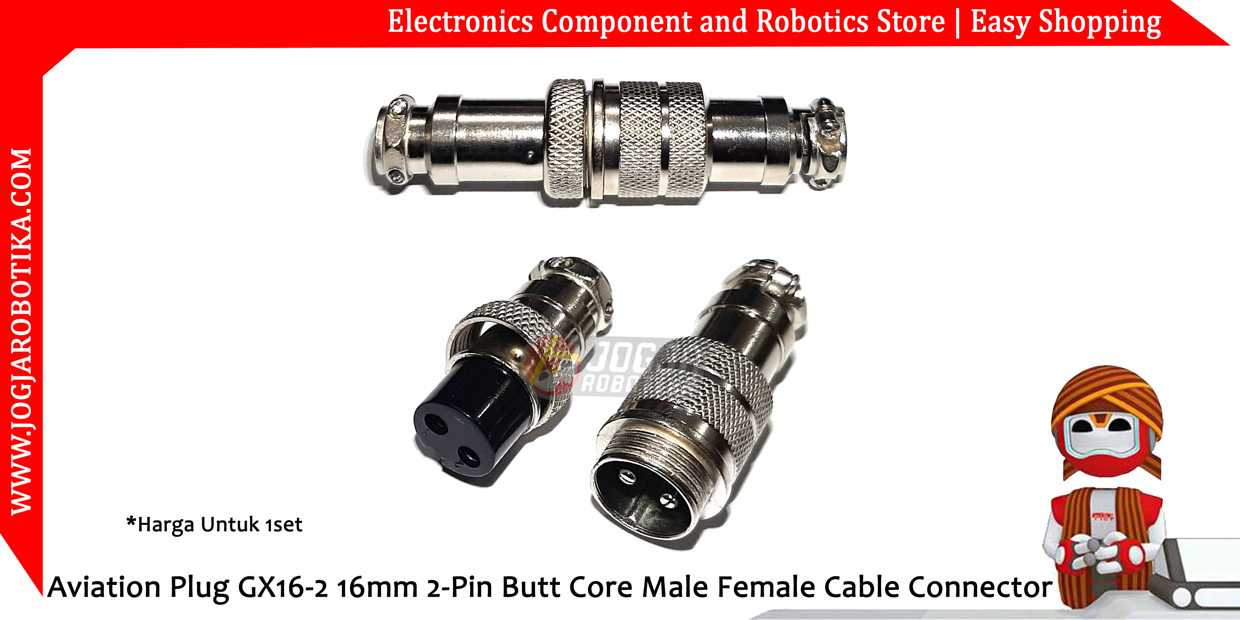 Aviation Plug GX16-2 16mm 2-Pin Sambungan Kabel Butt Core Male Female Cable Connector