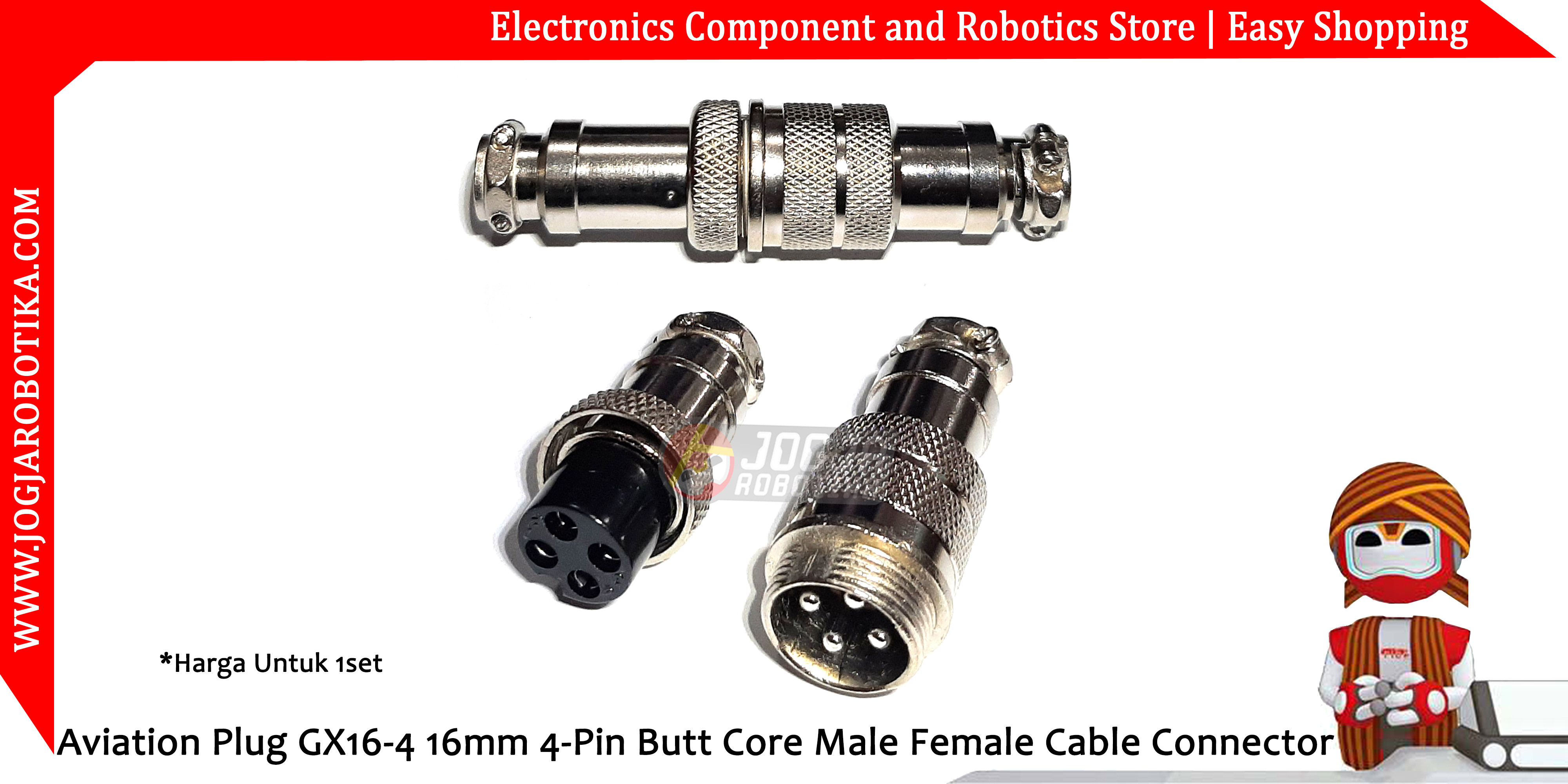 Aviation Plug GX16-4 16mm 4-Pin Sambungan Kabel Butt Core Male Female Cable Connector
