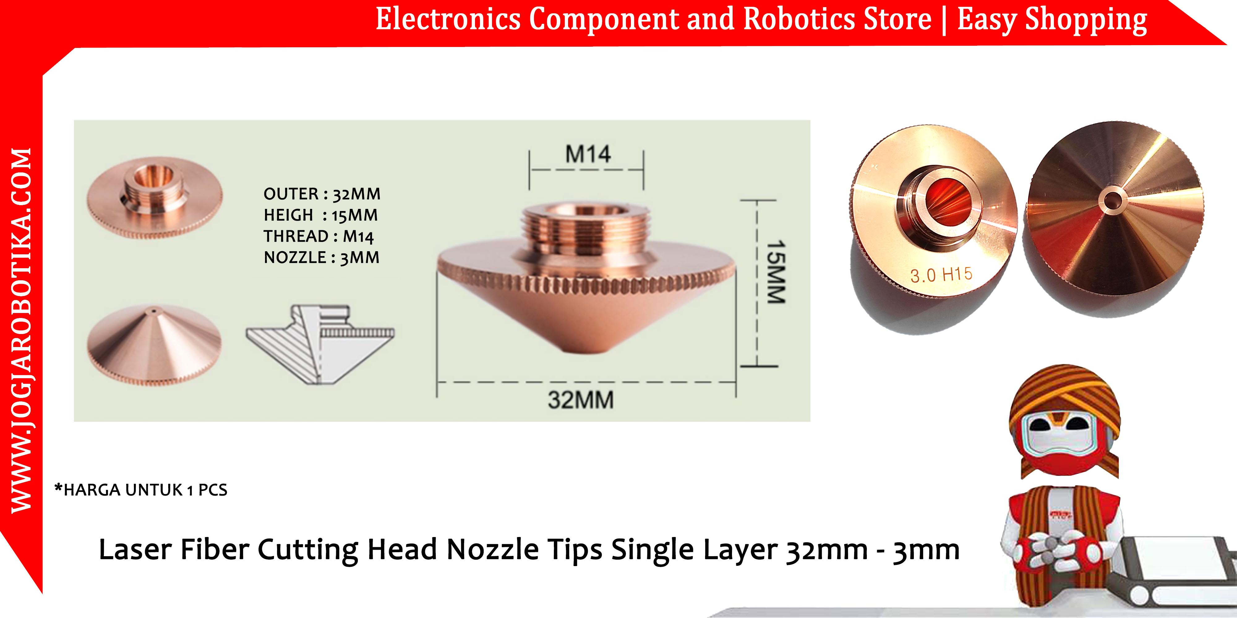 Laser Fiber Cutting Head Nozzle Tips Single Layer 32mm - 3mm