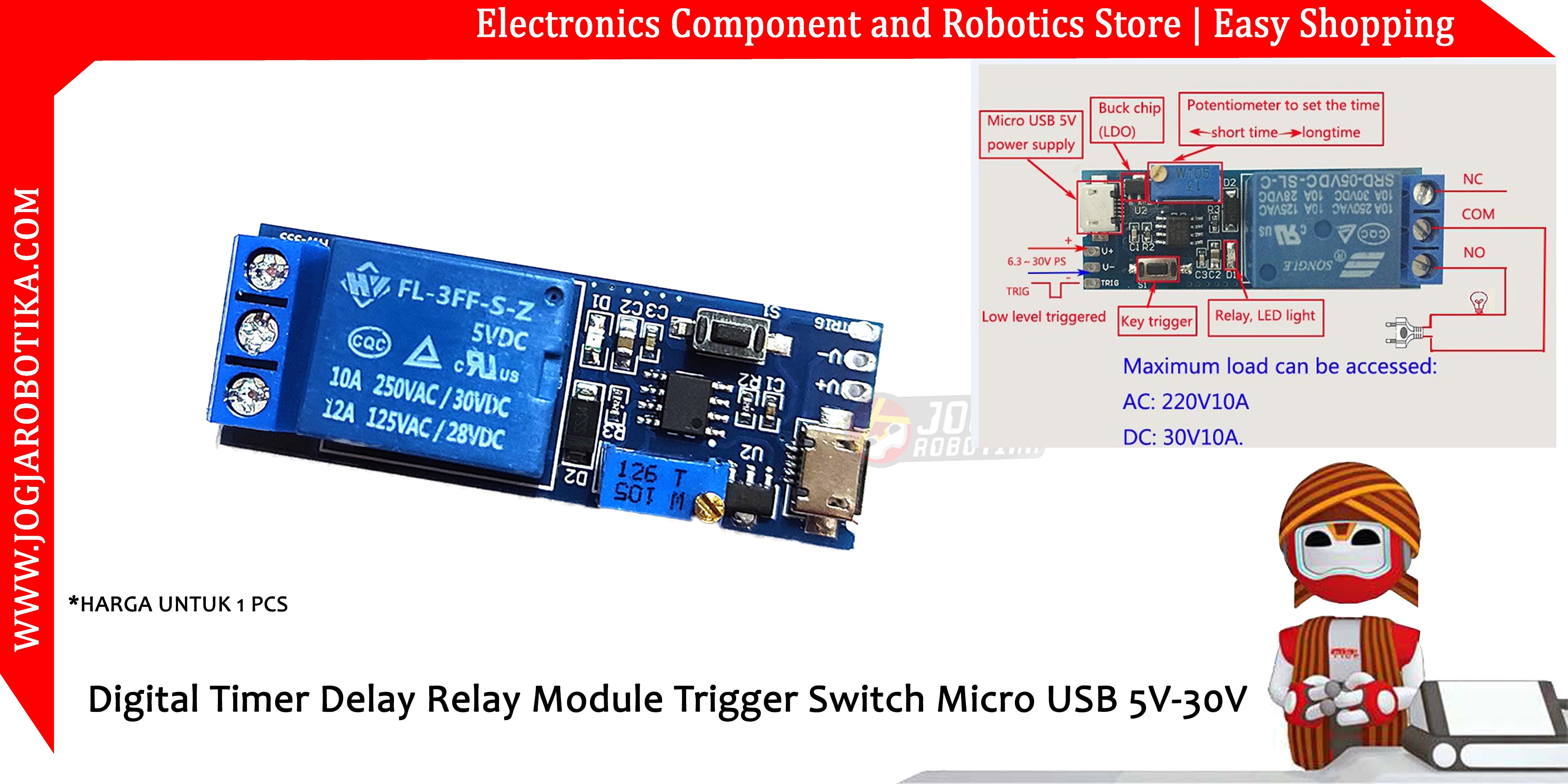 Digital Timer Delay Relay Module Trigger Switch Micro USB 5V-30V