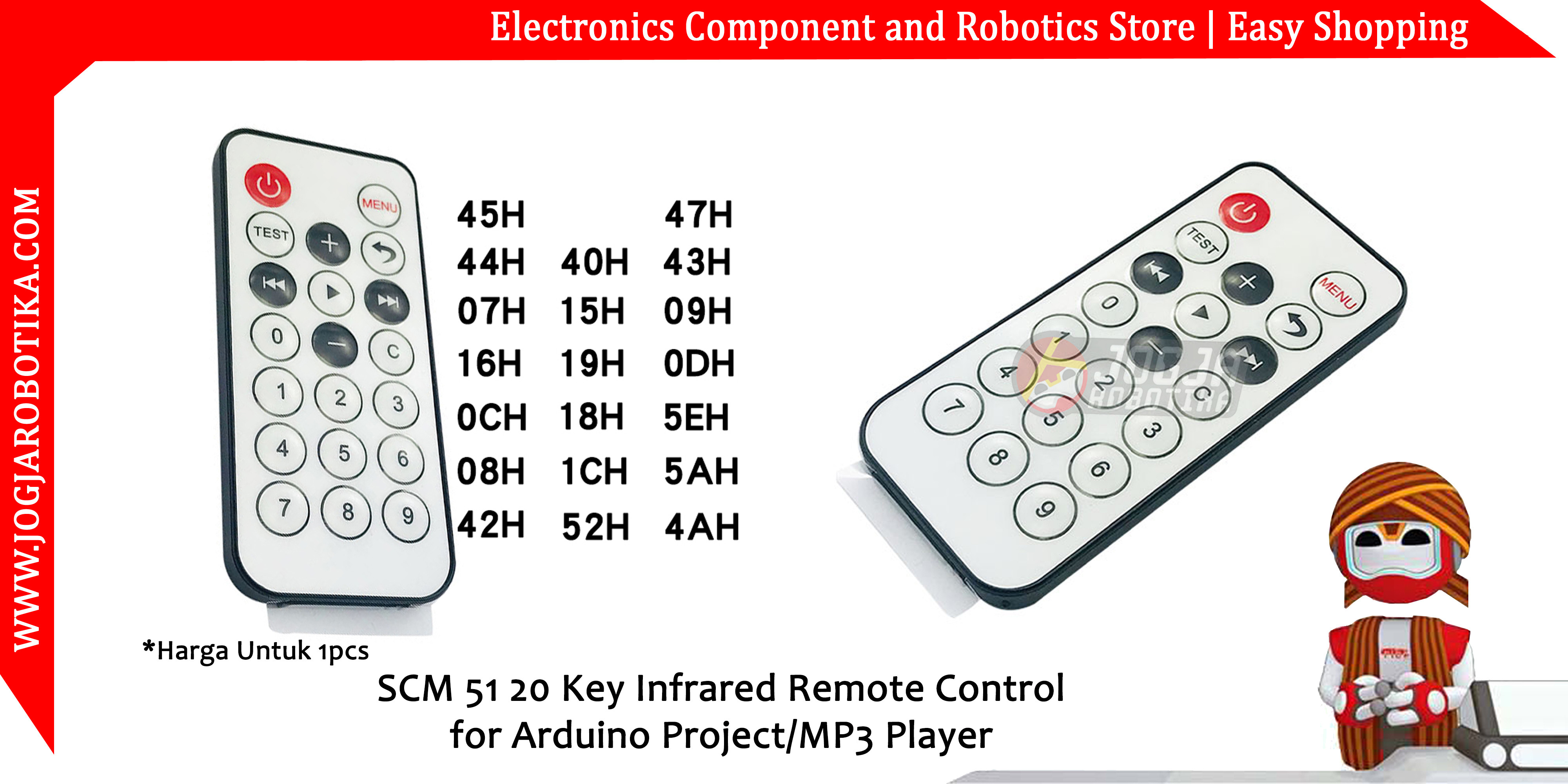 SCM 51 20 Key Infrared Remote Control for Arduino Project/MP3 Player