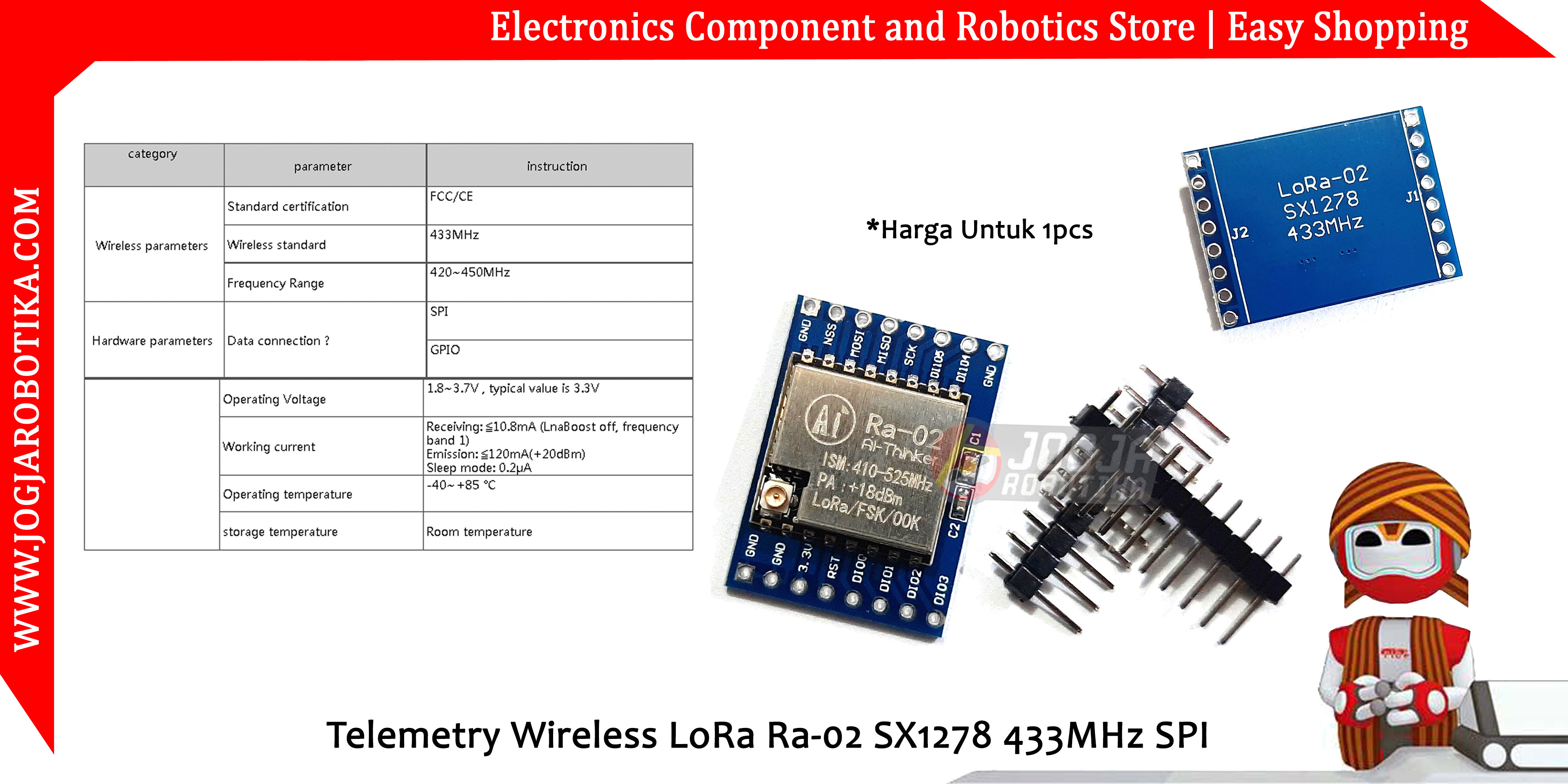 Telemetry Wireless LoRa Ra-02 SX1278 433MHz SPI