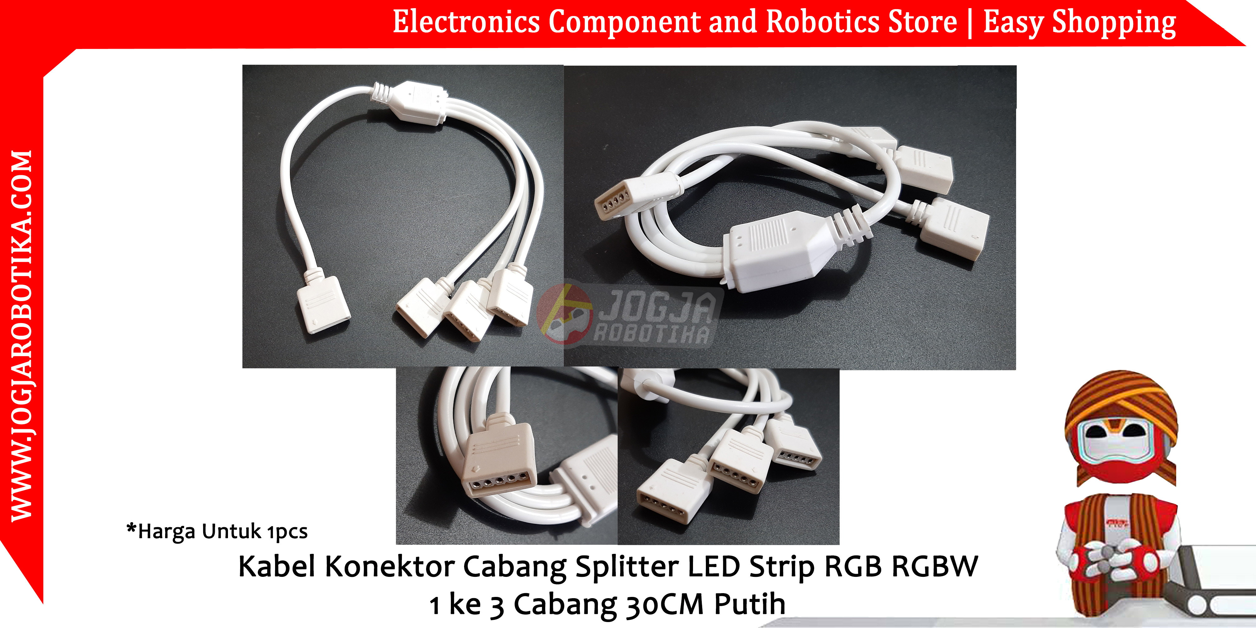 Kabel Konektor Cabang Splitter LED Strip RGB RGBW 1 ke 3 Cabang 30CM Putih