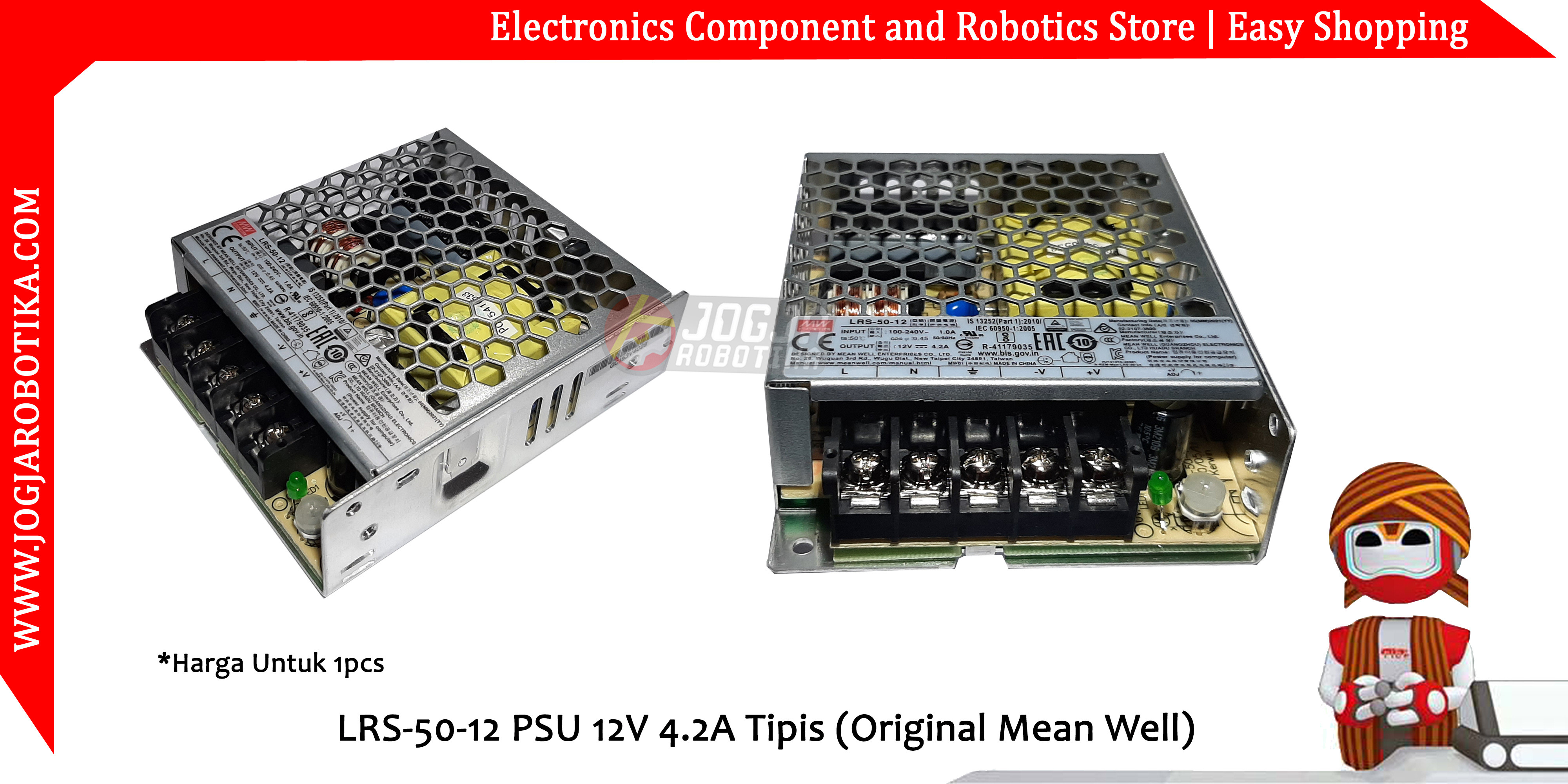 LRS-50-12 PSU 12V 4.2A Tipis (Original Mean Well)
