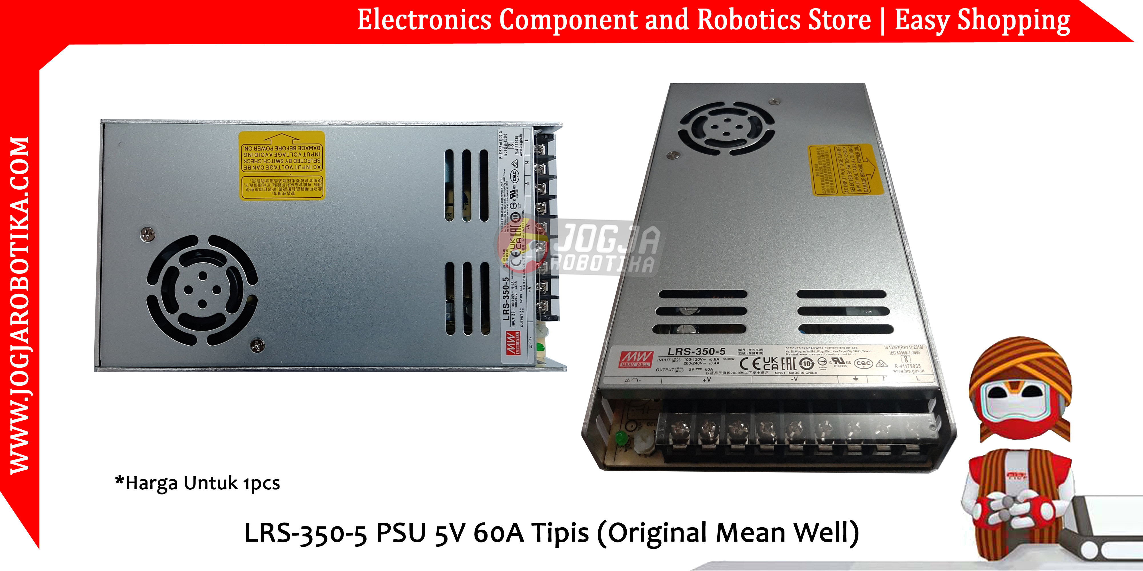 LRS-350-5 PSU 5V 60A Tipis (Original Mean Well)