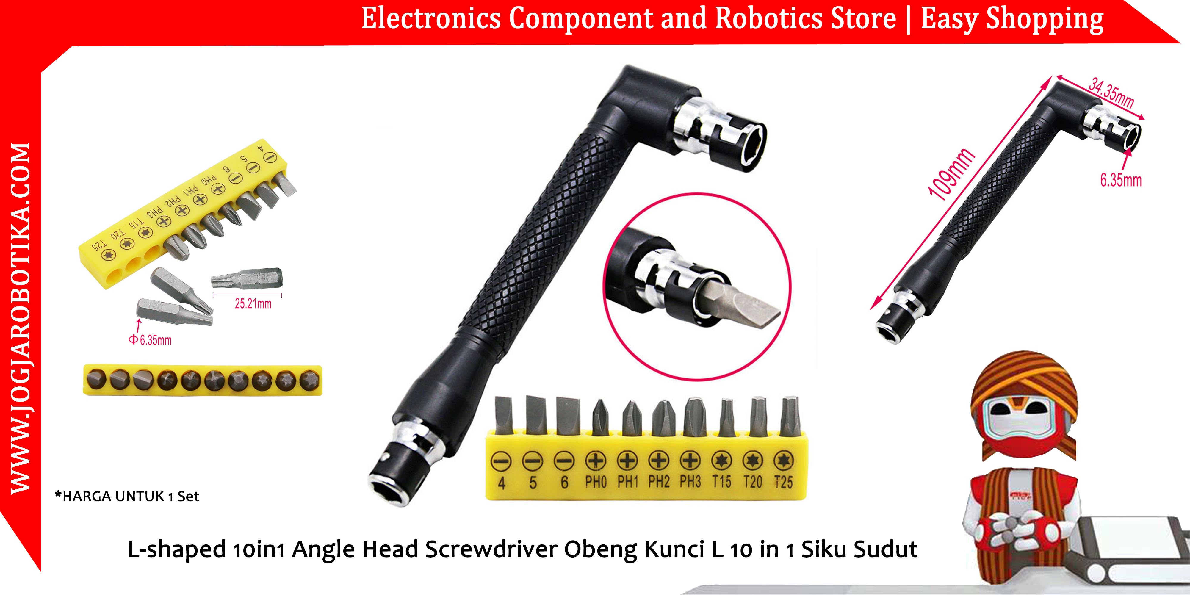 L-shaped 10in1 Angle Head Screwdriver Obeng Kunci L 10 in 1 Siku Sudut