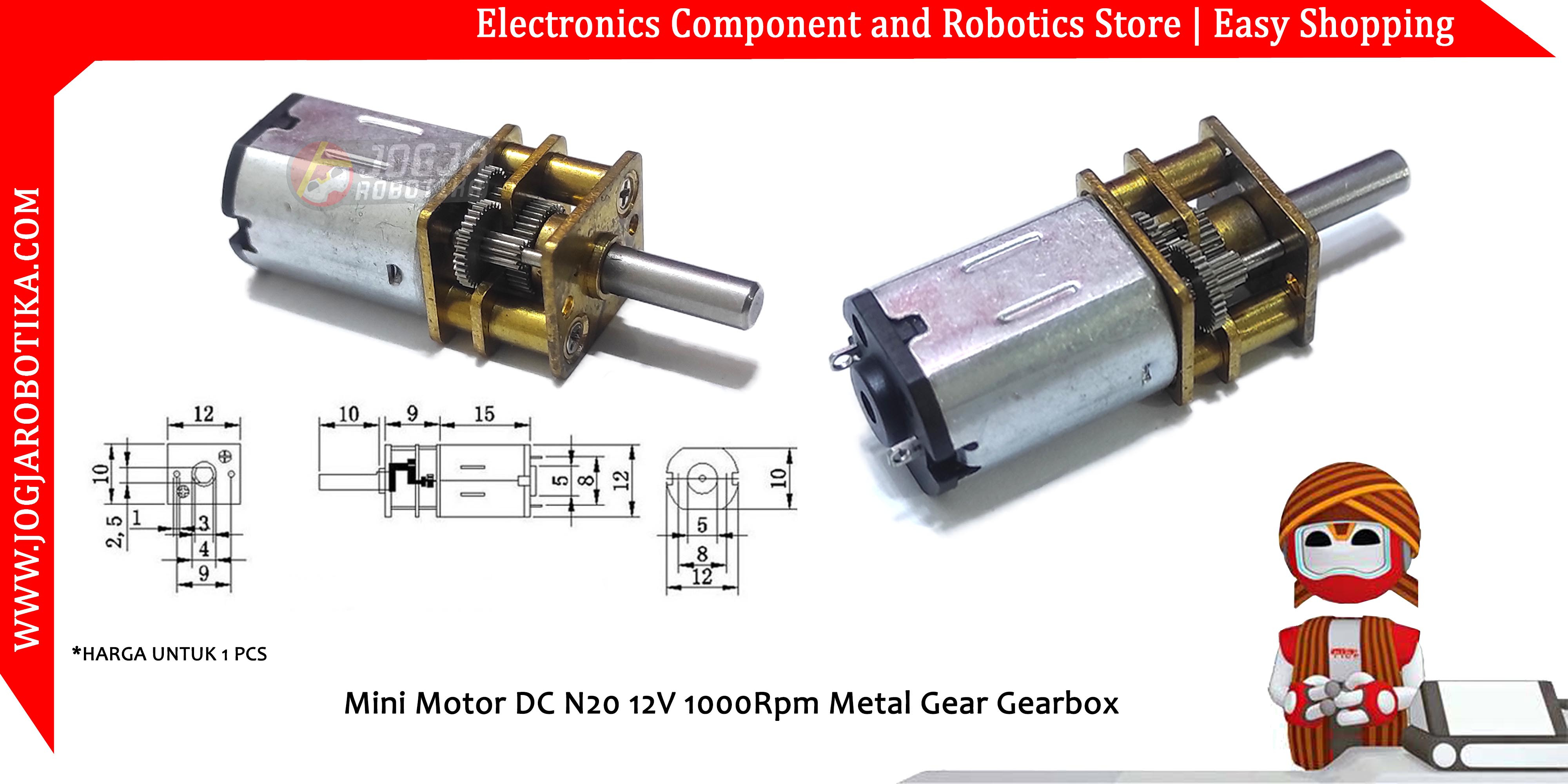 Mini Motor DC N20 12V 1000Rpm Metal Gear Gearbox