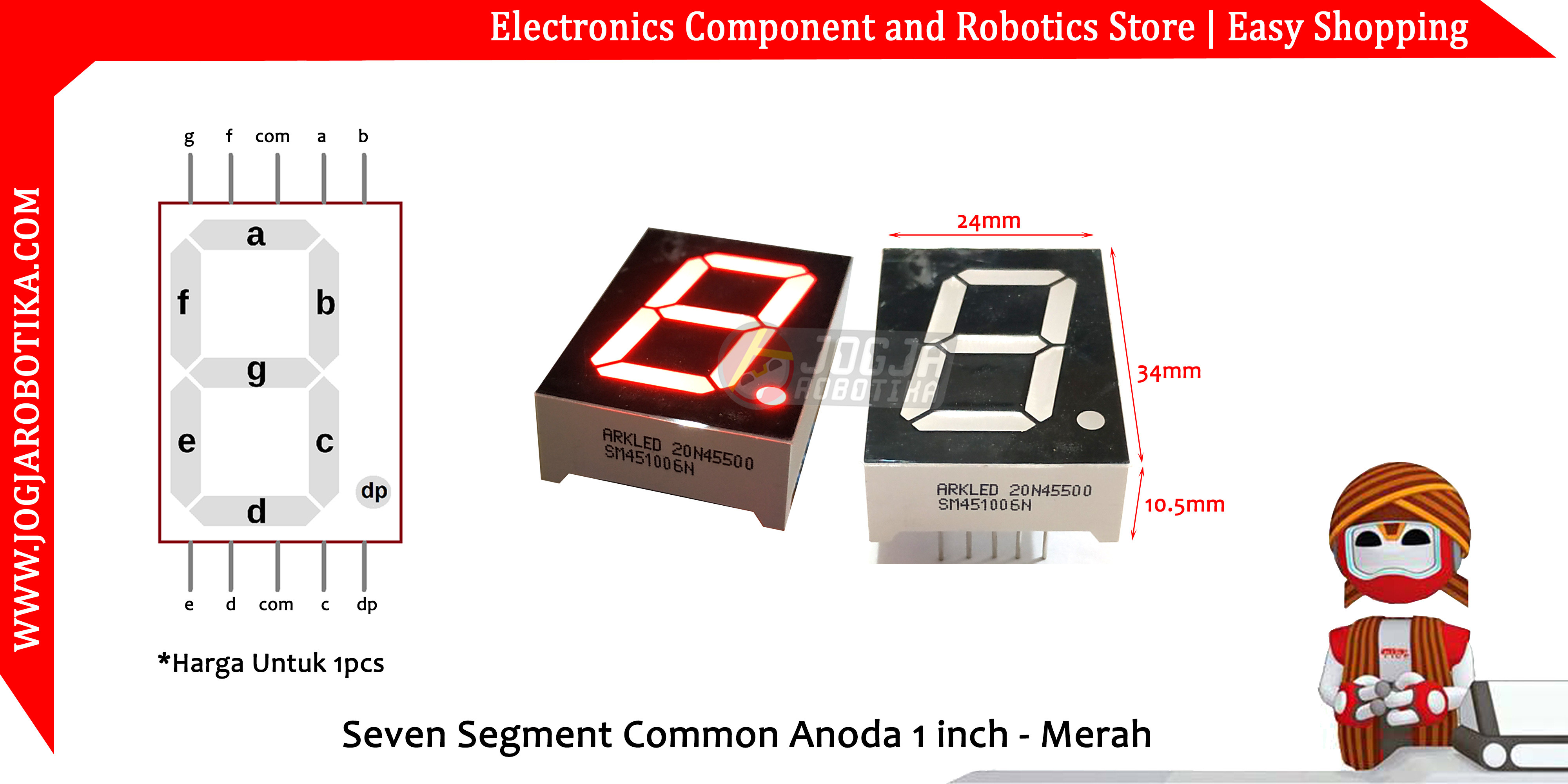 SEVEN SEGMENT MERAH 1 INCH SM451006N 7 SEGMEN COMMON ANODA