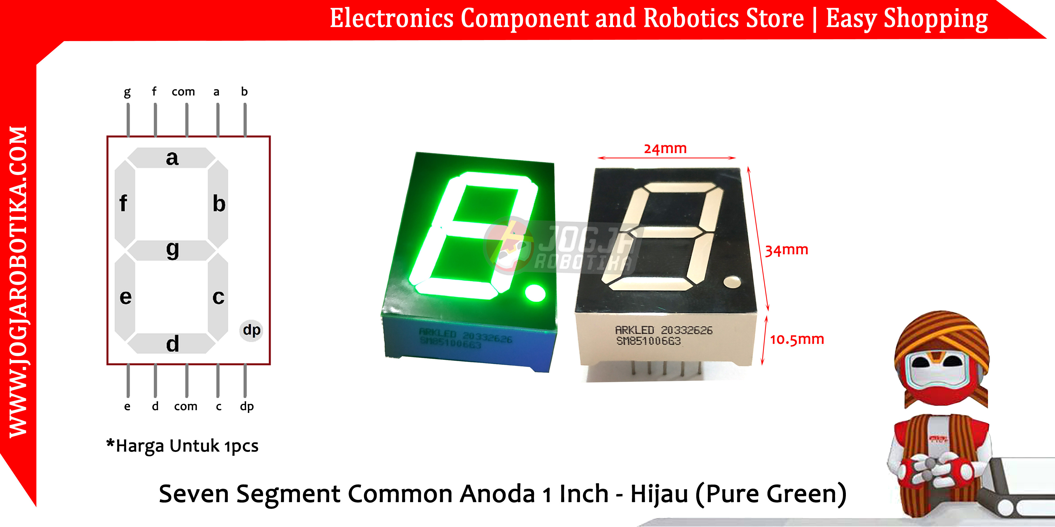 SEVEN SEGMENT HIJAU 1 INCH SM851006G3 7 SEGMEN COMMON ANODA