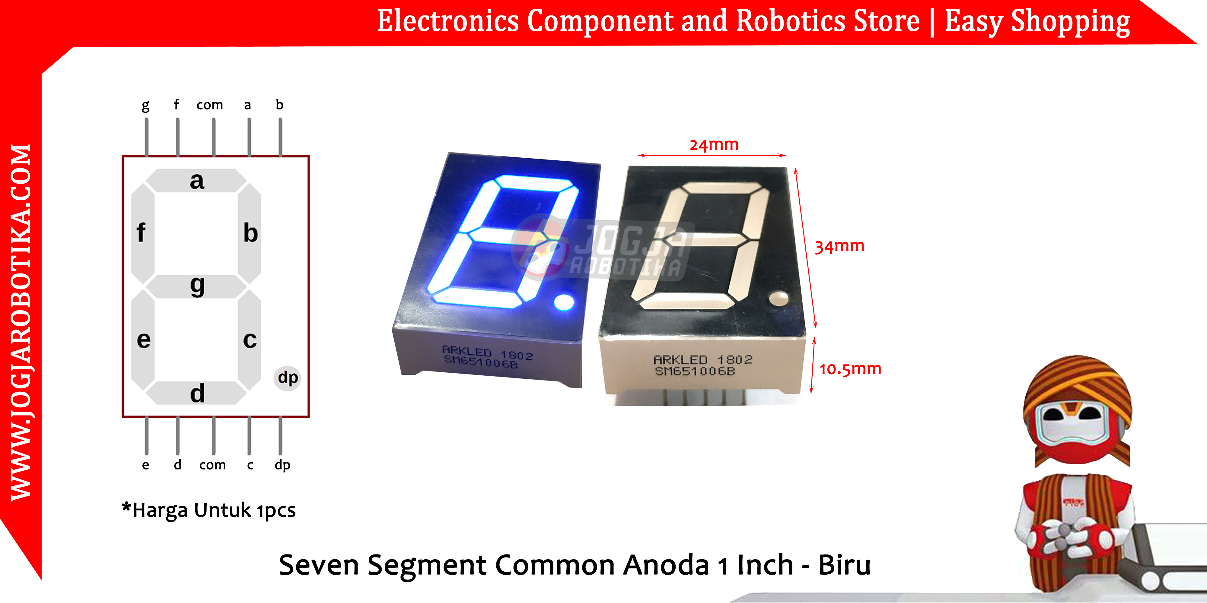 SEVEN SEGMENT BIRU 1 INCH SM651006B 7 SEGMEN COMMON ANODA