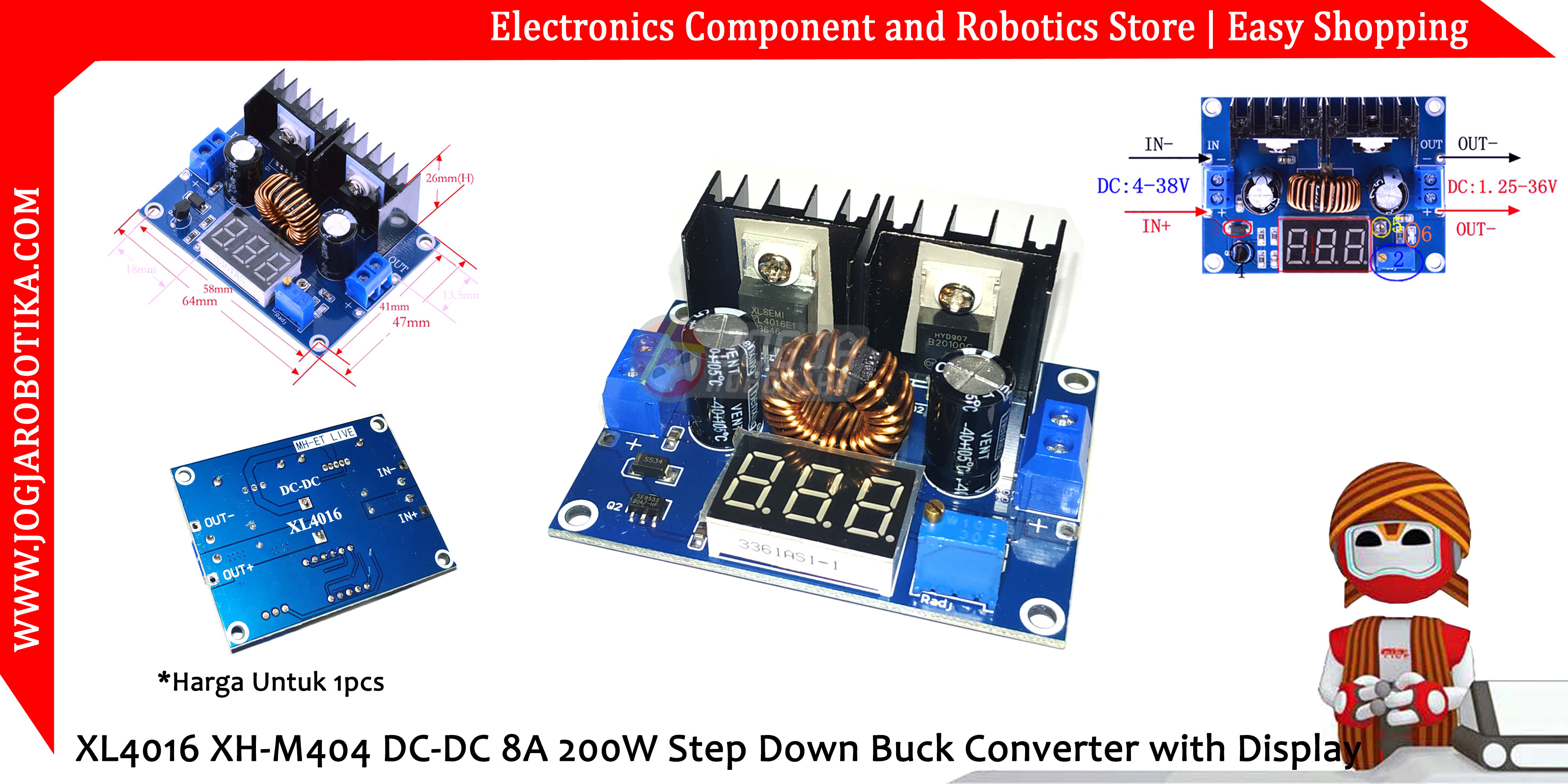 XL4016 XH-M404 DC-DC 8A 200W Step Down Buck Converter with Display