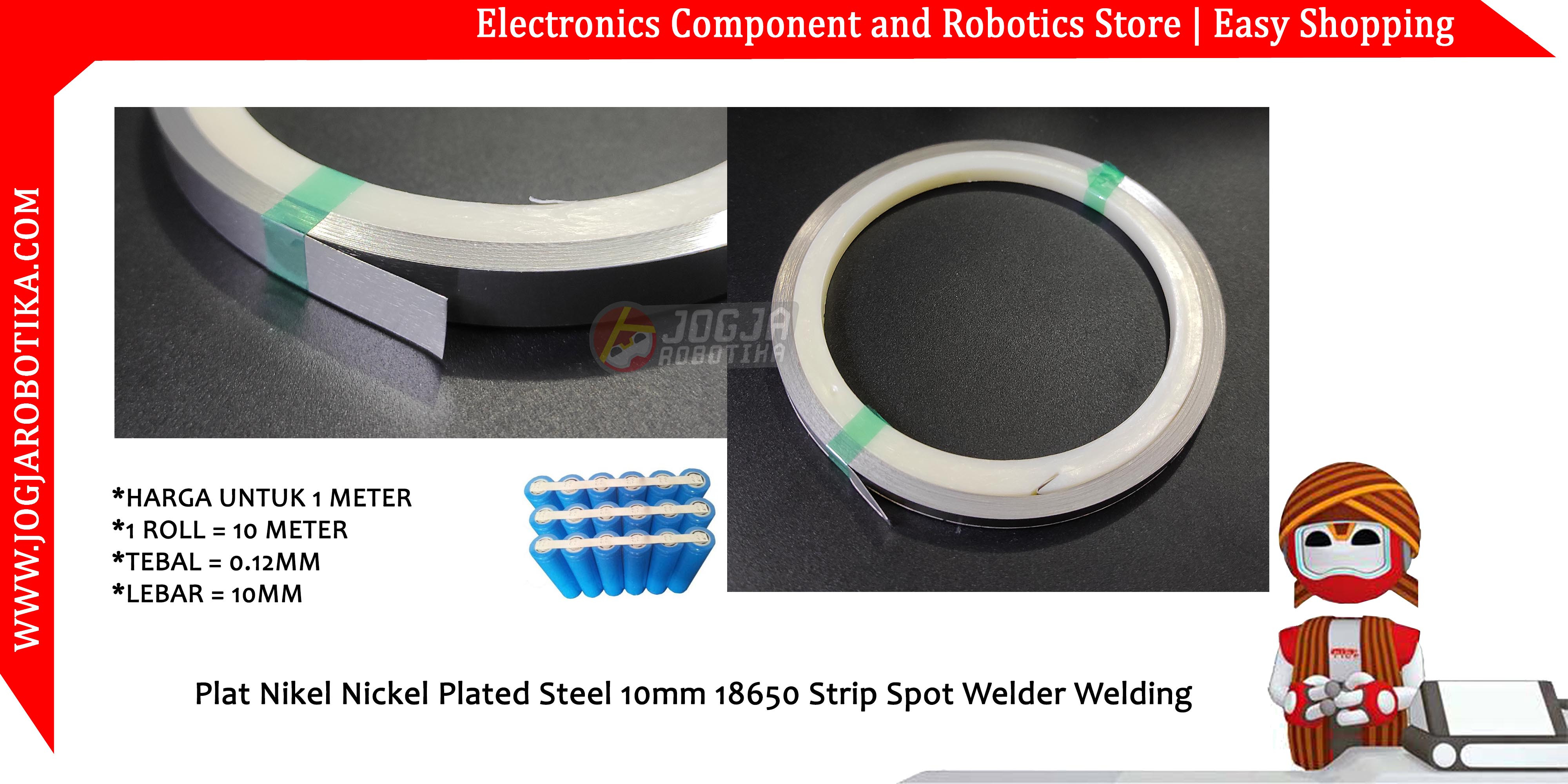 Plat Nikel Nickel Plated Steel 10mm 18650 Strip Spot Welder Welding 1M