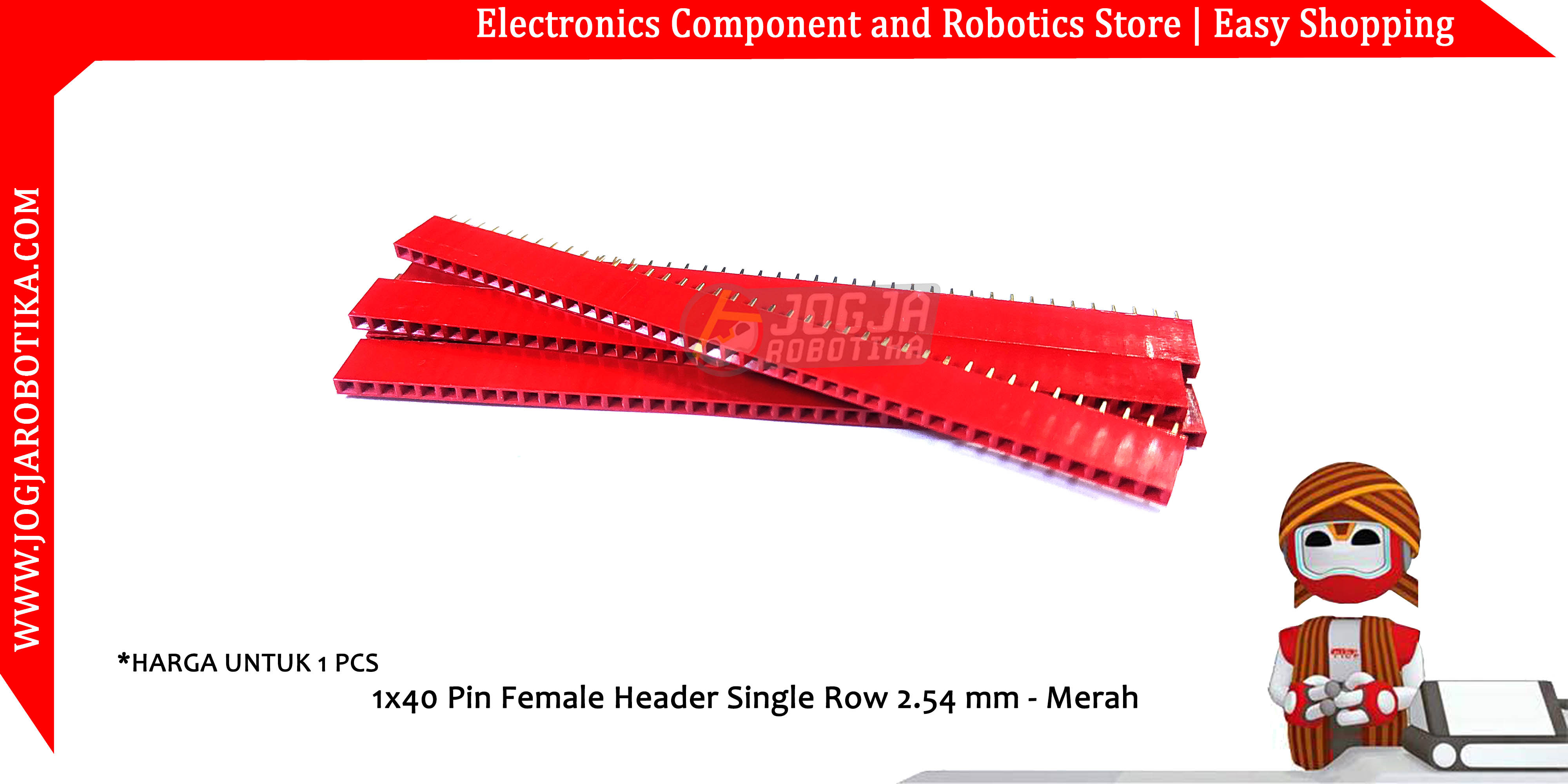 1x40 Pin Female Header Single Row 2.54 mm - Merah
