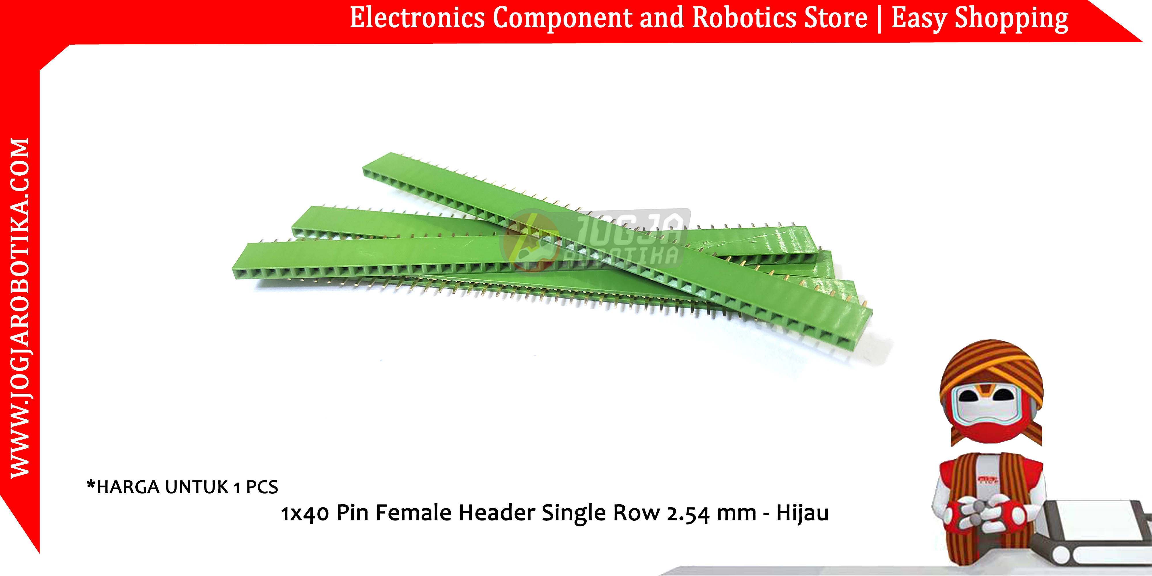 1x40 Pin Female Header Single Row 2.54 mm - Hijau