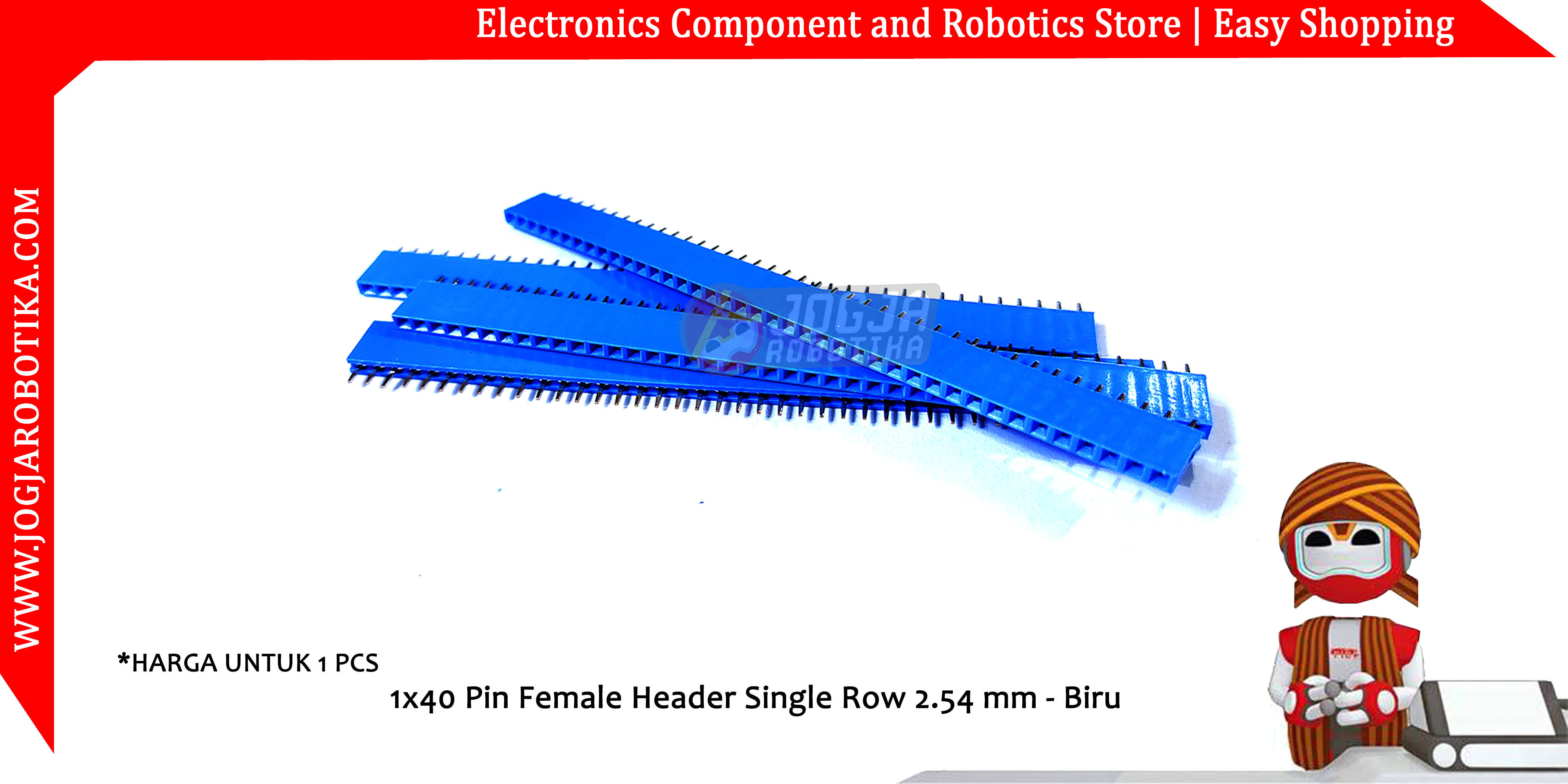 1x40 Pin Female Header Single Row 2.54 mm - Biru