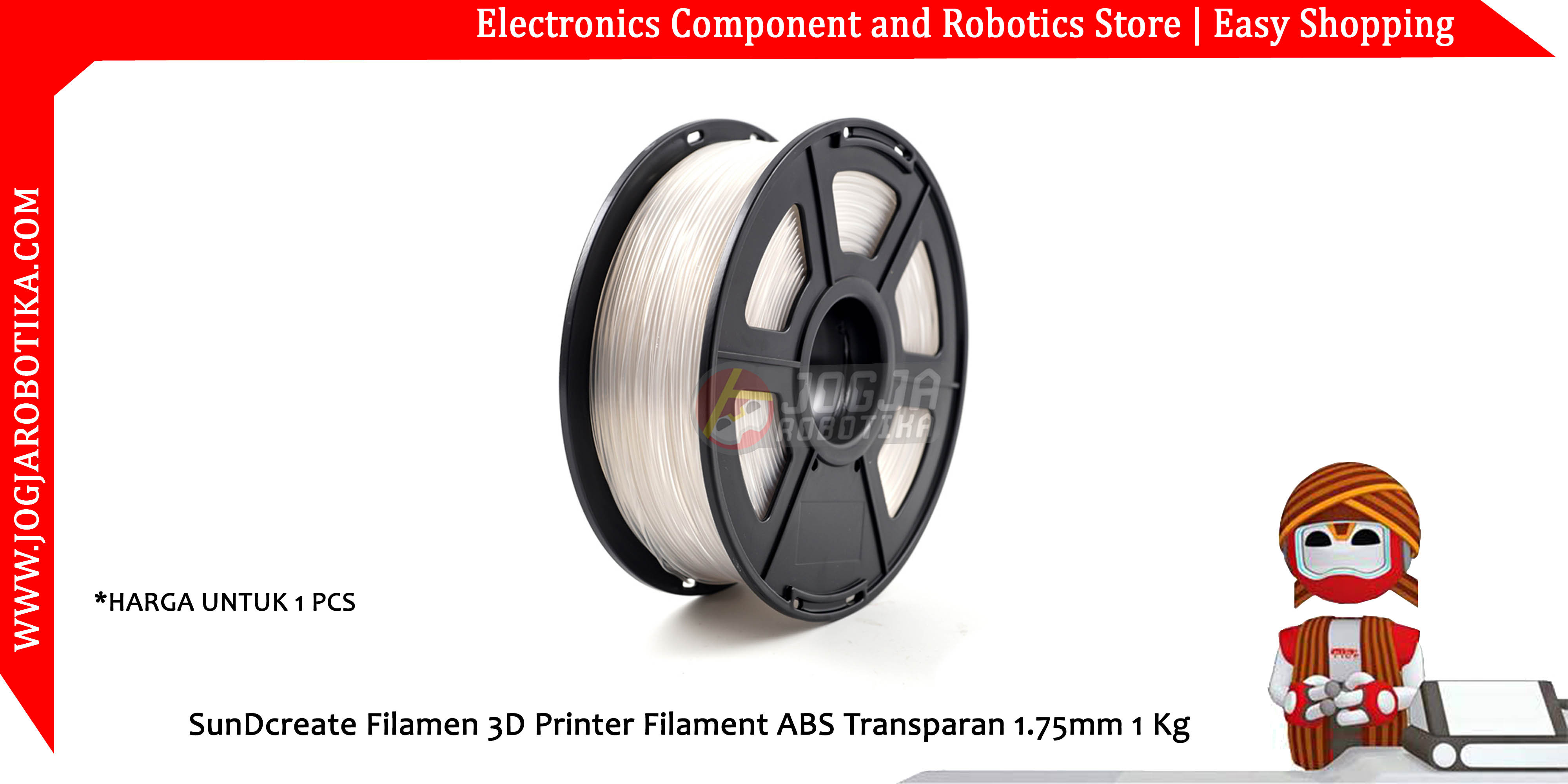 SunDcreate Filamen 3D Printer Filament ABS Transparan 1.75mm 1 Kg