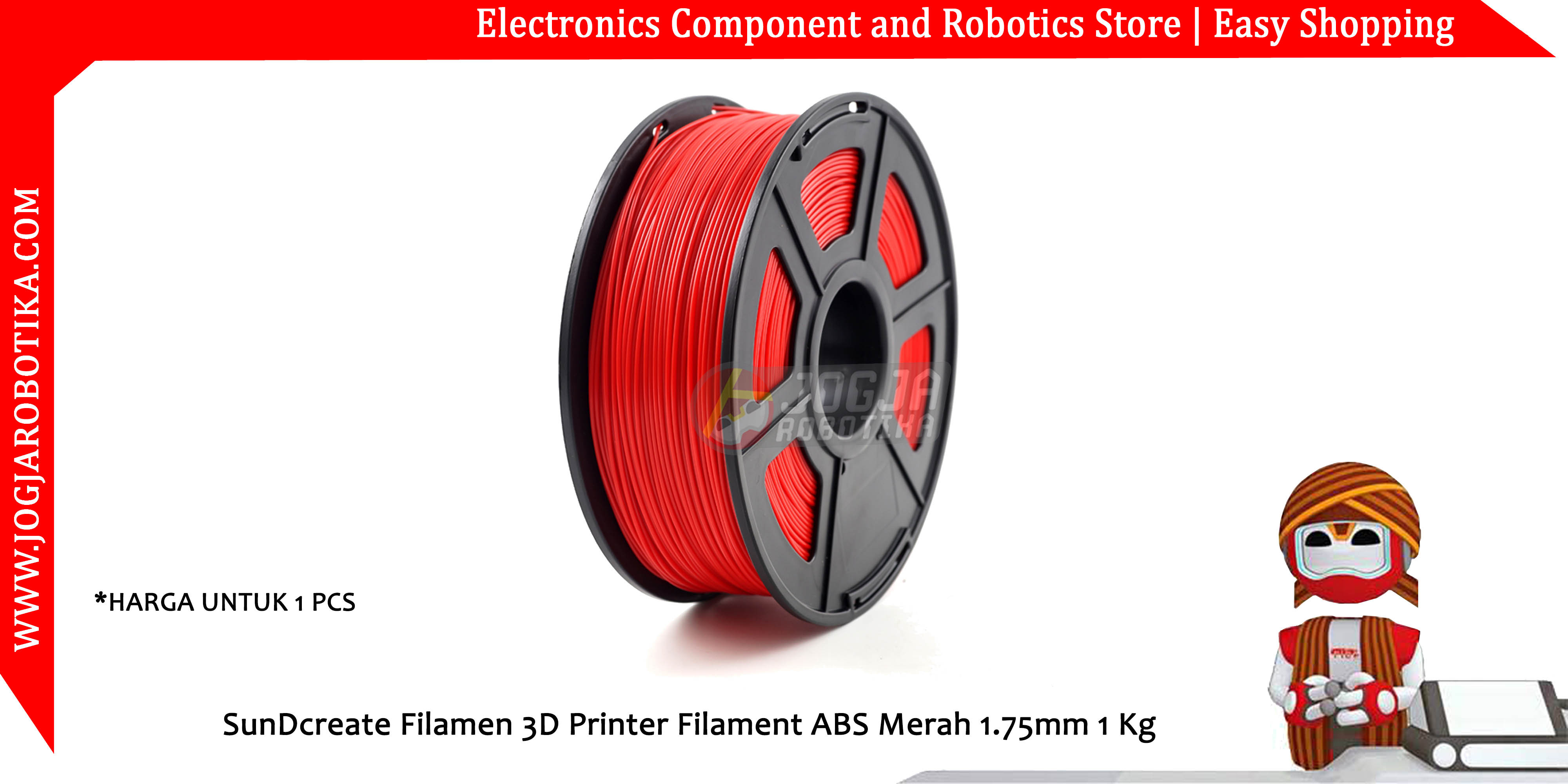SunDcreate Filamen 3D Printer Filament ABS Merah 1.75mm 1 Kg