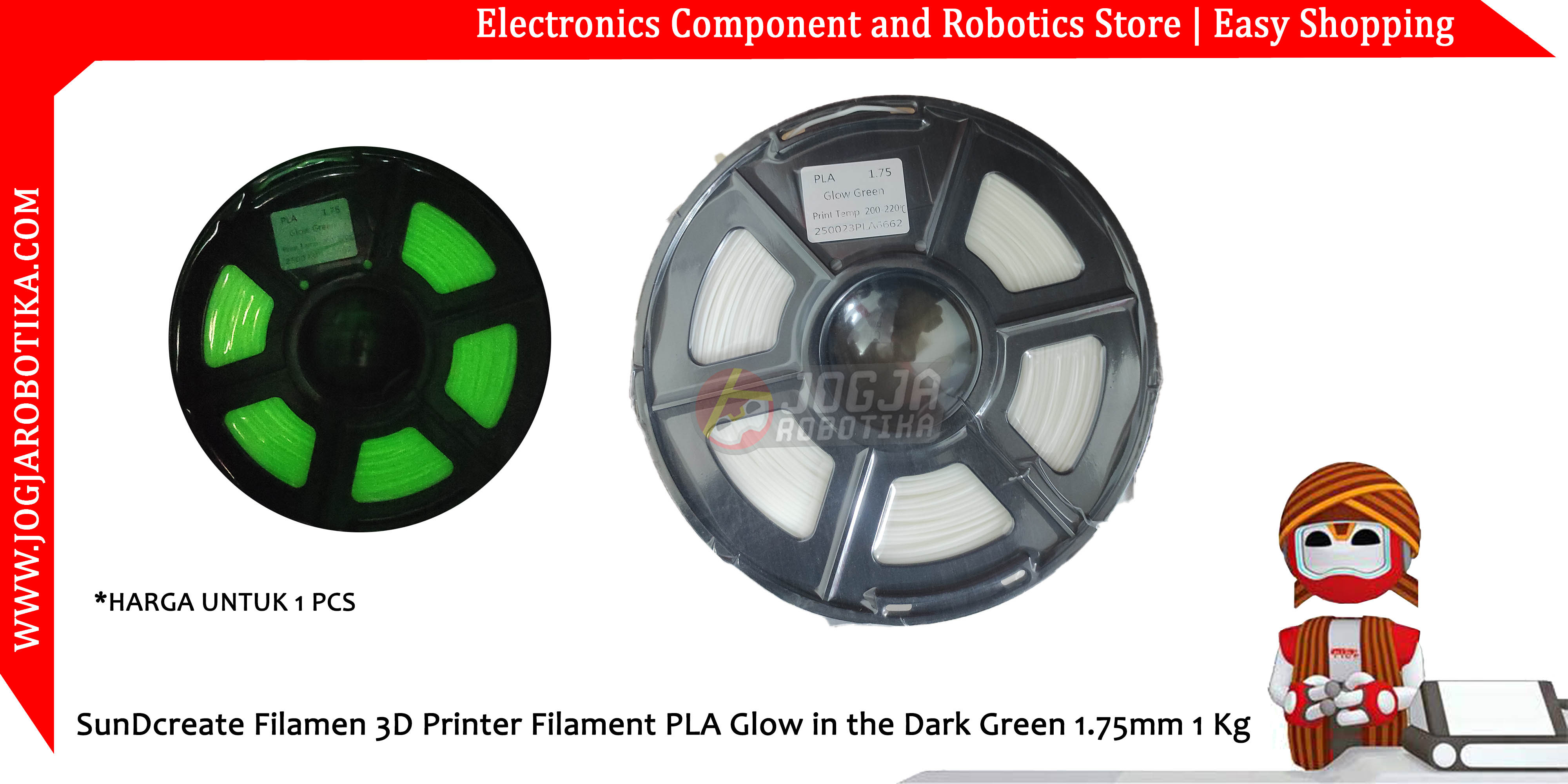 SunDcreate Filamen 3D Printer Filament PLA Glow in the Dark Green 1.75mm 1 Kg