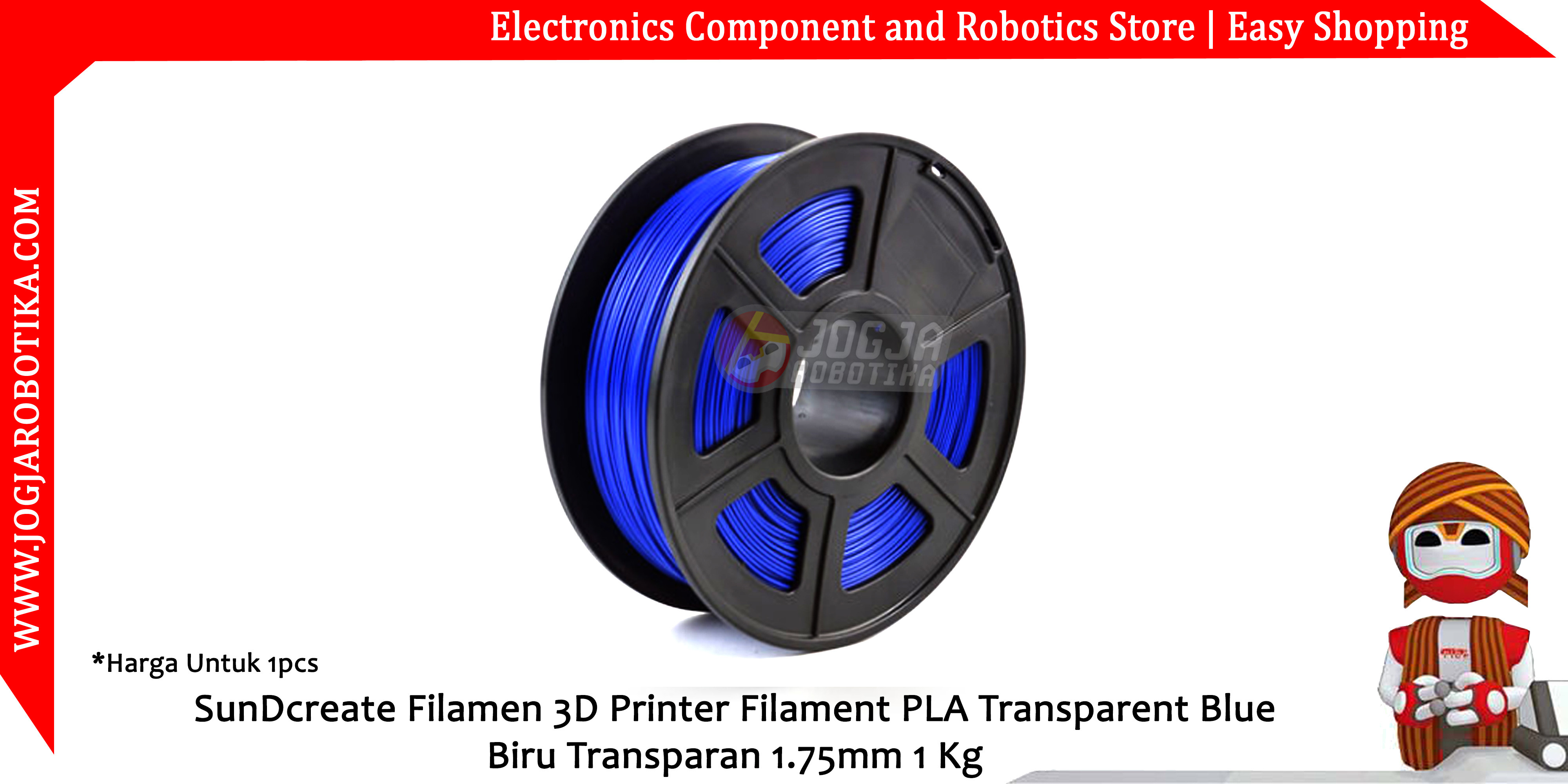 SunDcreate Filamen 3D Printer Filament PLA Transparent Blue Biru Transparan 1.75mm 1 Kg