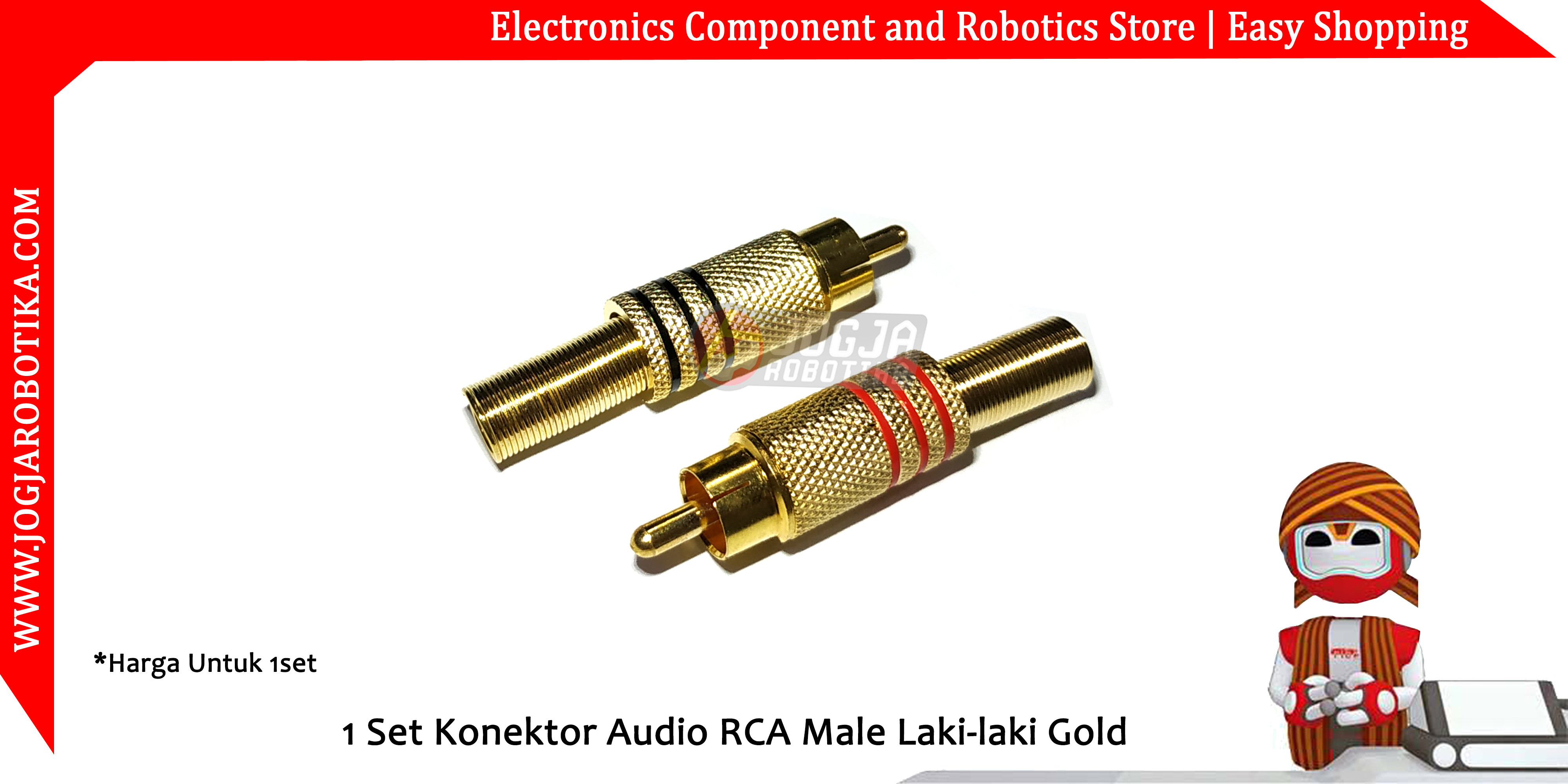 1 Set Konektor Audio RCA Male Laki-laki Gold